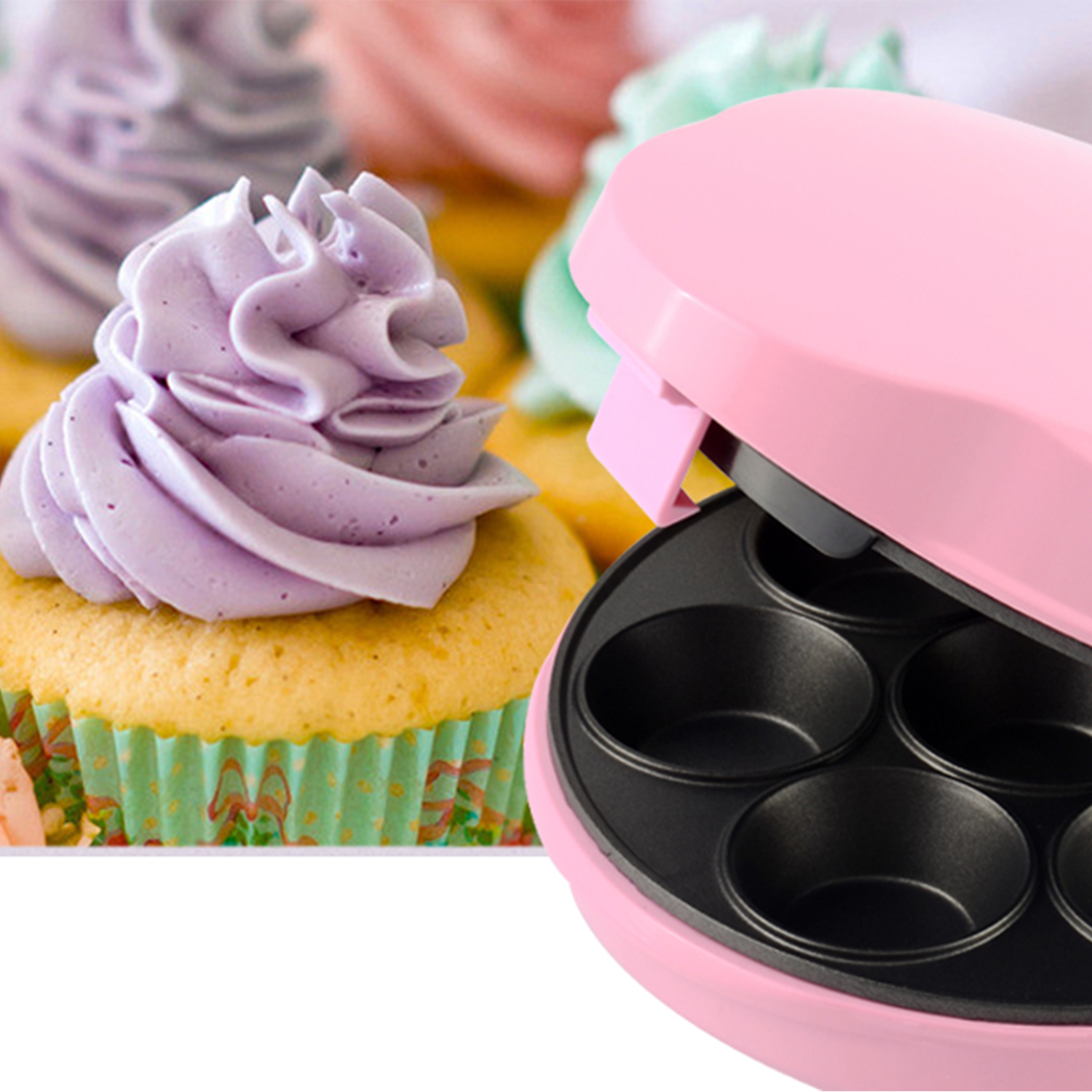 700 Watt Aigostar Popcaker Pink 30CEU Macchina per Cupcake/Muffin con 7 fori Design esclusivo. Piatti Antiaderenti 