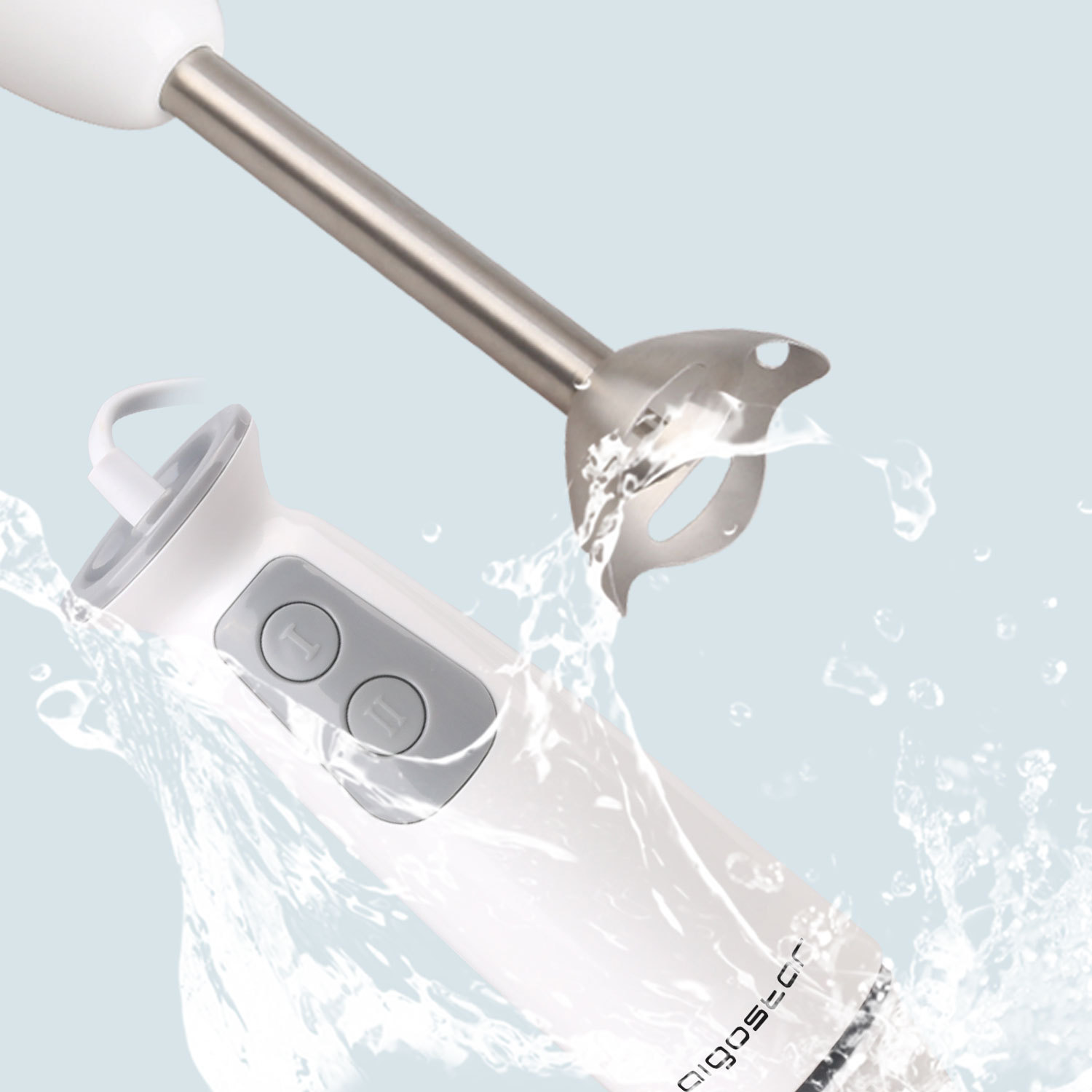 Aigostar Stirring White 30ISF - Stabmixer mit 700ml Becher, 2-fach, hochwertiger Kunststoff und 304 Food Grade Edelstahl, 400W, BPA frei, weiß, . EINWEGVERPACKUNG.