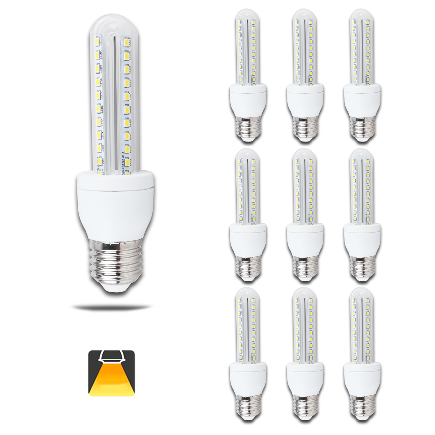 Aigostar - Confezione da 10 Lampadine LED B5 T3 2U, 8W, E27, 640 lumen, Luce Calda 3000K [Classe di efficienza energetica A+]