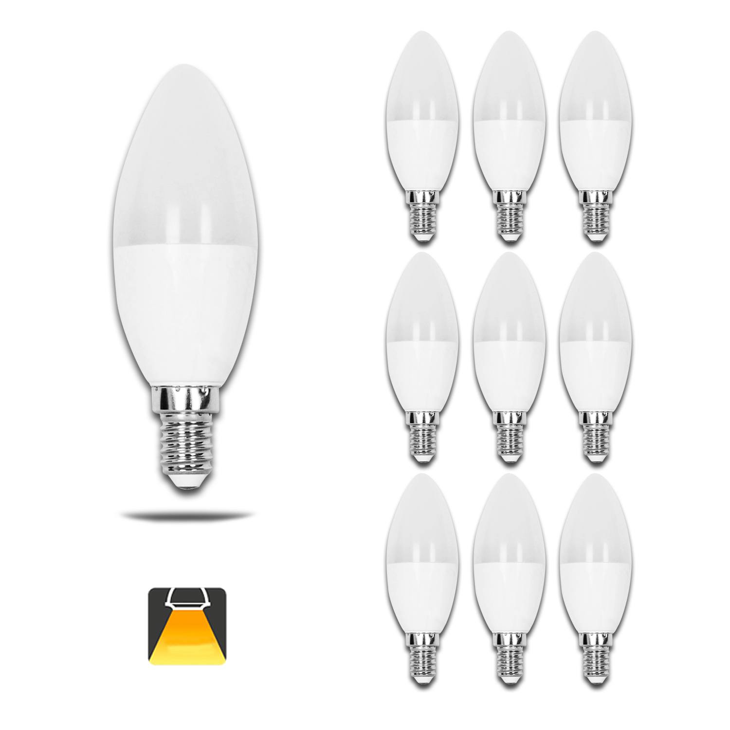 Aigostar - Confezione da 10 Lampadine LED C37 vela, 3W, Attacco Piccolo E14, 225 lumen, Luce Calda 3000K [Classe di efficienza energetica A+]