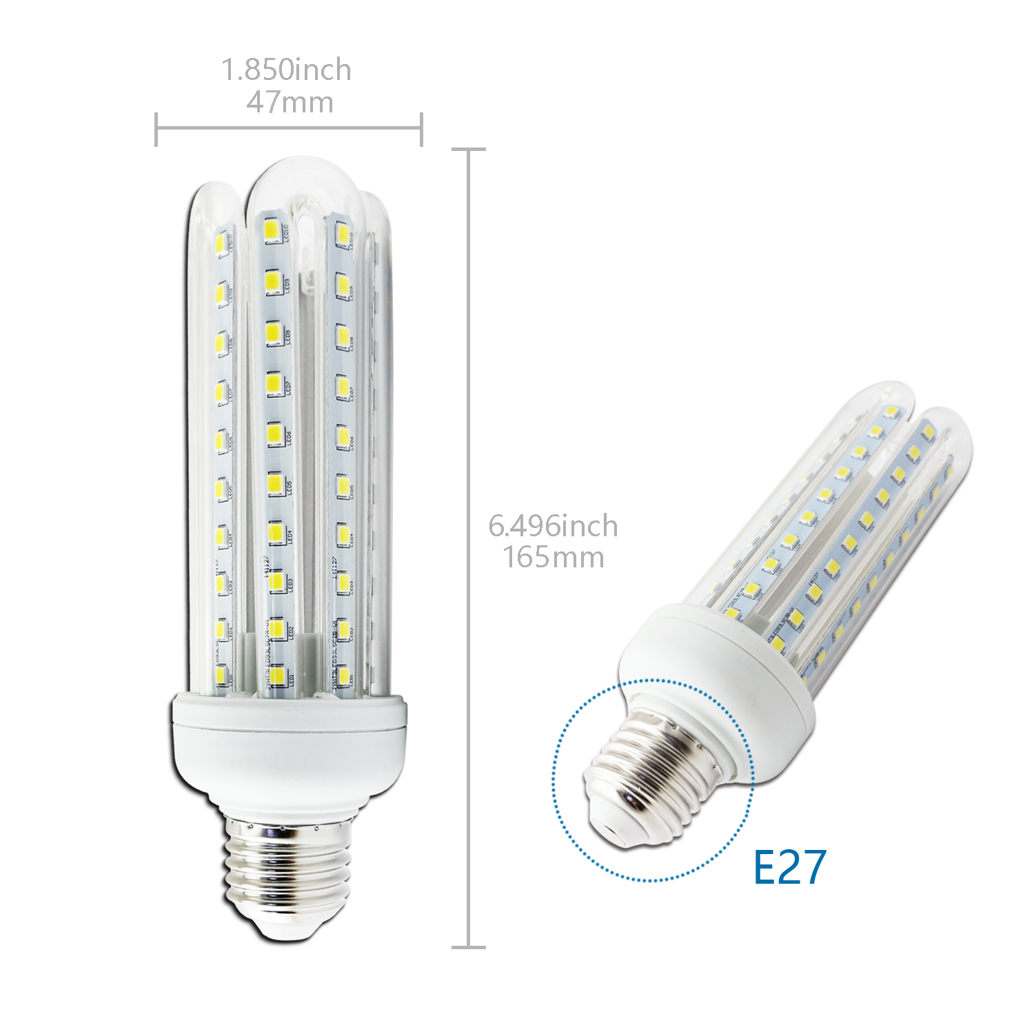 Aigostar - Confezione da 5 Lampadine LED B5 T3 4U, 19W, Attacco Grande E27, 1500 lumen, Luce Calda 3000K [Classe di efficienza energetica A+]