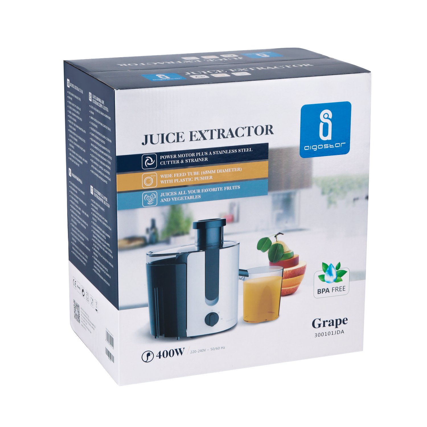 VDE Plug Aigostar Grape 30JDA - Juicer with 400W, Two-Speed Motor, 0.5L  Jug, 304 Food