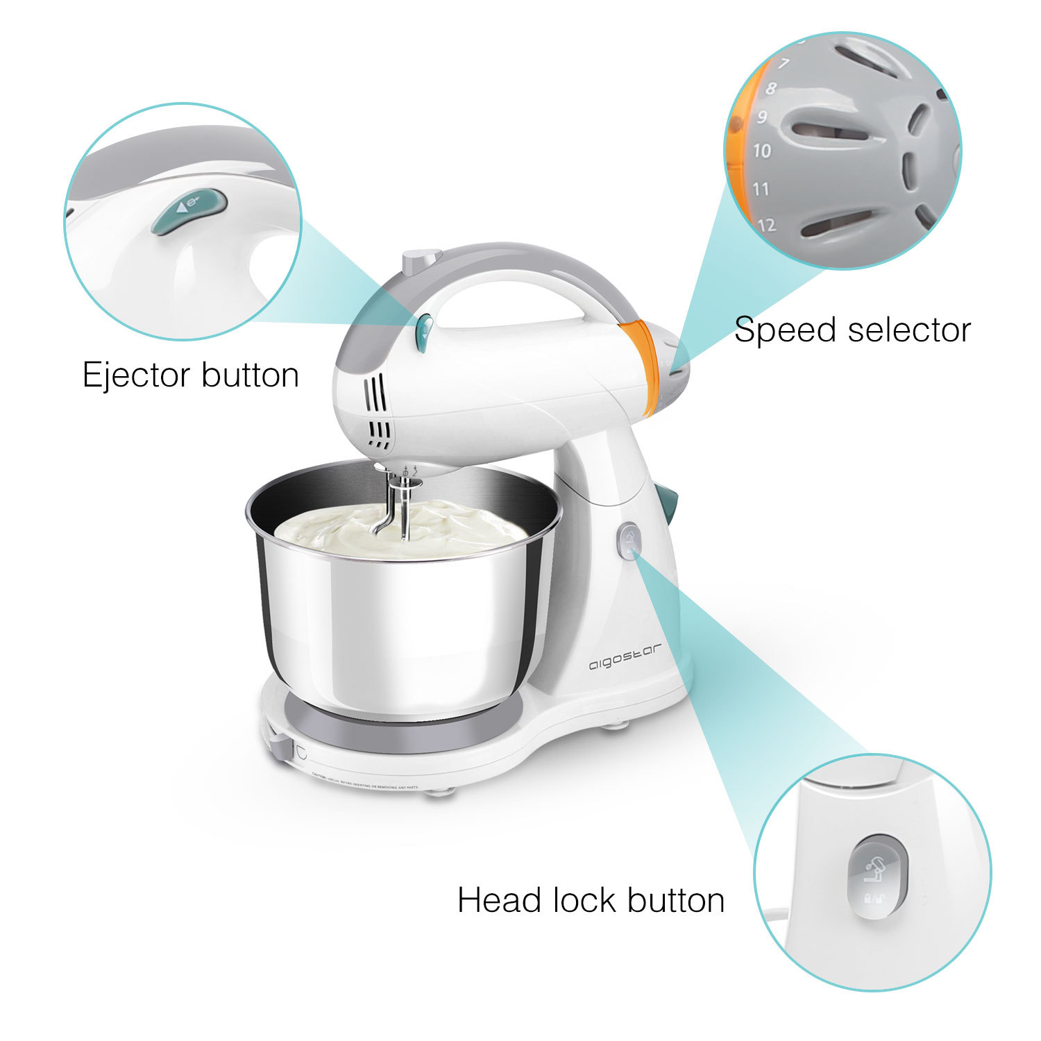 Aigostar Sourdough 30HLZ -  Robot de cuisine utilisation manuelle: blender, pétrisseur, batteur. 4.5L. Sans BPA.