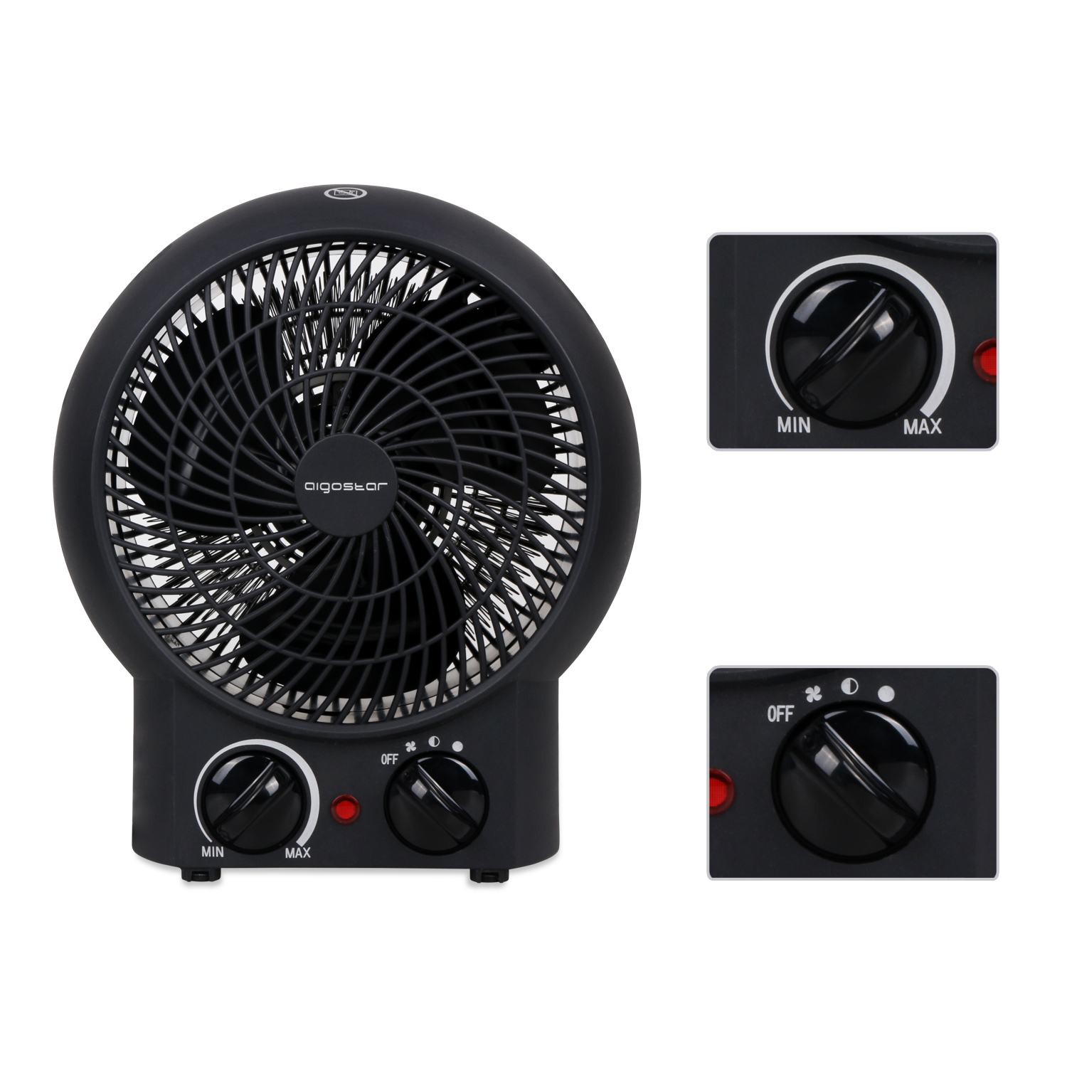 Aigostar Airwin Black  –  Mini Ventilator& Safe Ventilator und heizlüfter (503031)
