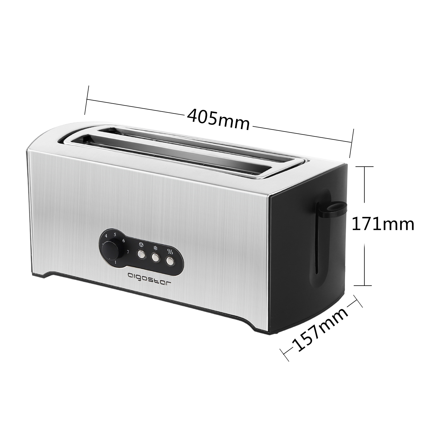 Aigostar Toaster,1600 W,2 Langschlitzkammern（7 einstellbare Bräunungsstufe + Auftau- & Aufwärmfunktion）edelstahl/schwarz