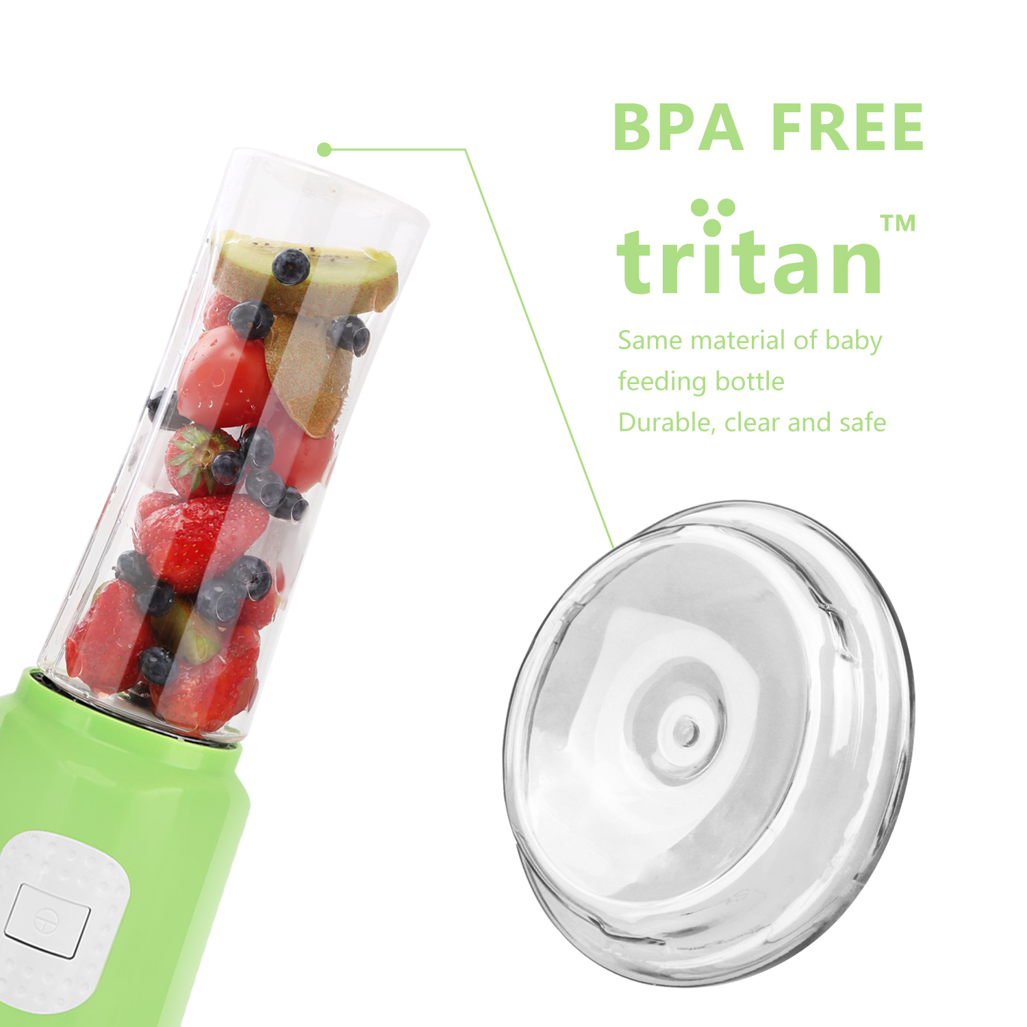 Aigostar Summer 30IWW  - Mix en ga Persoonlijke Blender met 2 sportbekers, BPA vrij, 600 ml, 300W - Groen