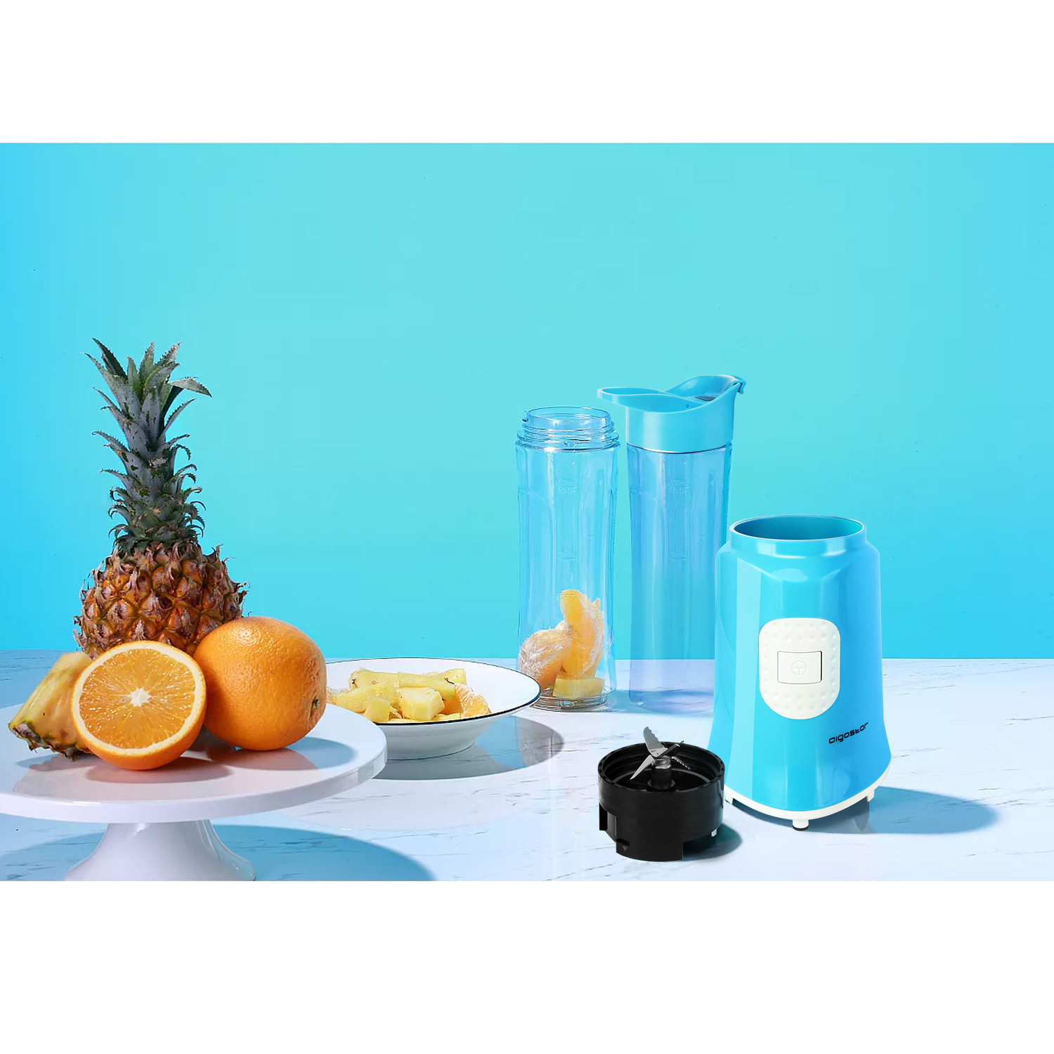 Aigostar Sky 30IWX – Mix en ga Persoonlijke Blender met 2 sportbekers, BPA vrij, 600 ml, 300W, Blauw