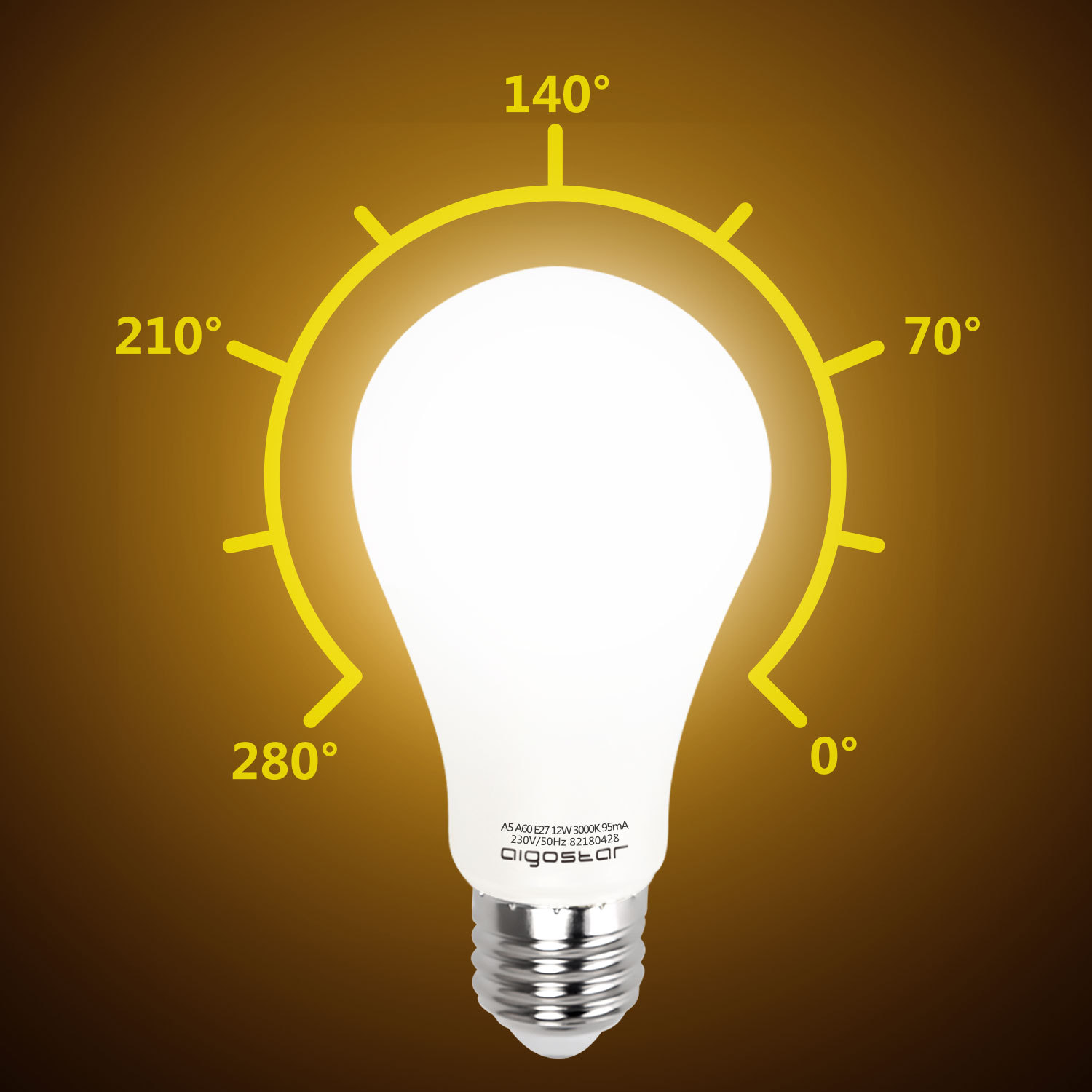 Aigostar - LED Lampe E27, warmes Licht 3000K, 12W(ersetzt 71W), 984 Lumen, Multipack mit 5 Lampen.[Energieklasse A+]