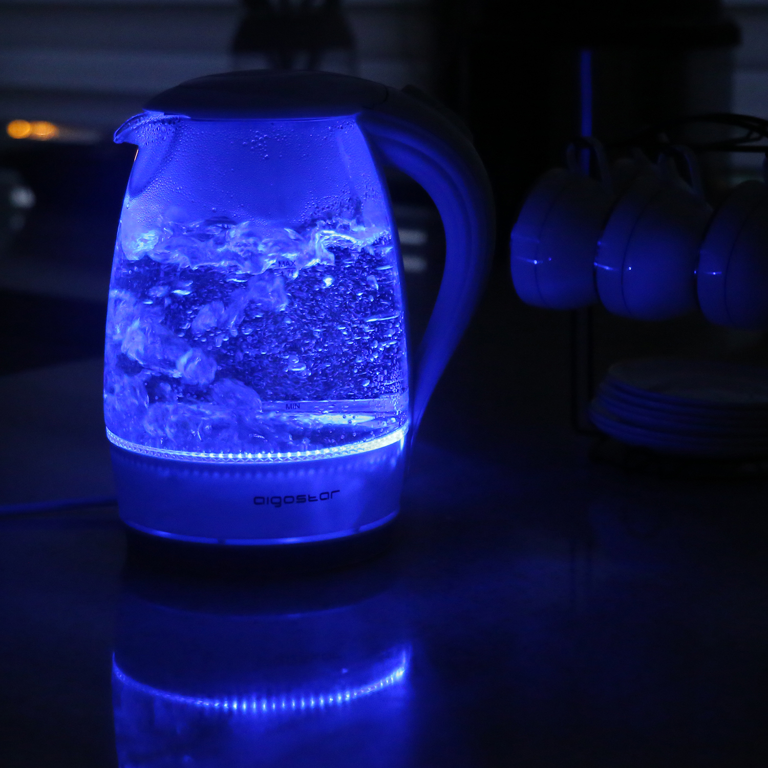 Aigostar Eve 30GON- Szklany czajnik z podświetleniem LED, 2200W , 1.7 L. Zabezpieczenie przed przegrzaniem, BPA Free, Biały ekskluzywny projekt