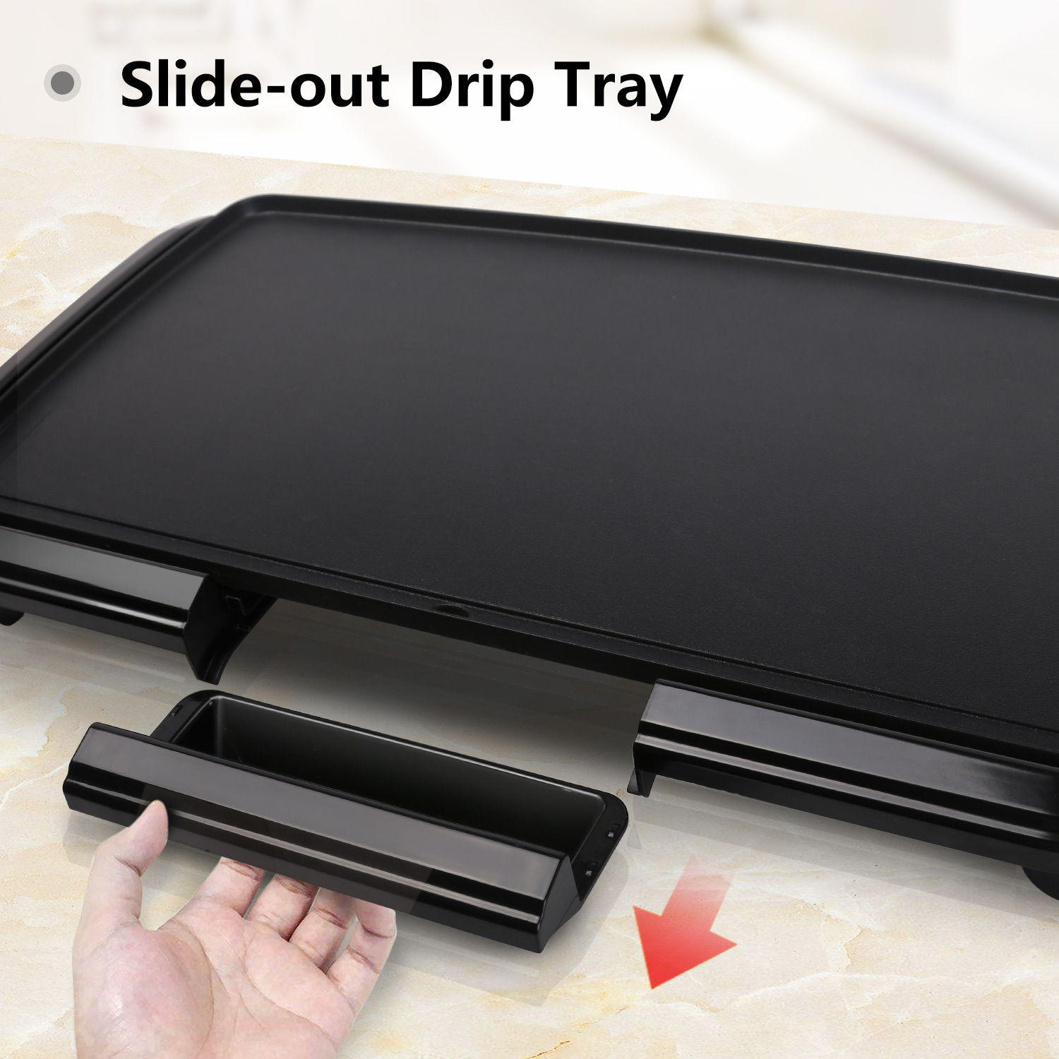 Aigostar Electric Griddle Nonstick 1500W Pancake Griddle 8-Serving Electric Indoor Grill 5-Level Control with Adjustable Temperature & Oil Drip Tray for Easy Cleaning, 20” x 10” Family-Sized, Black