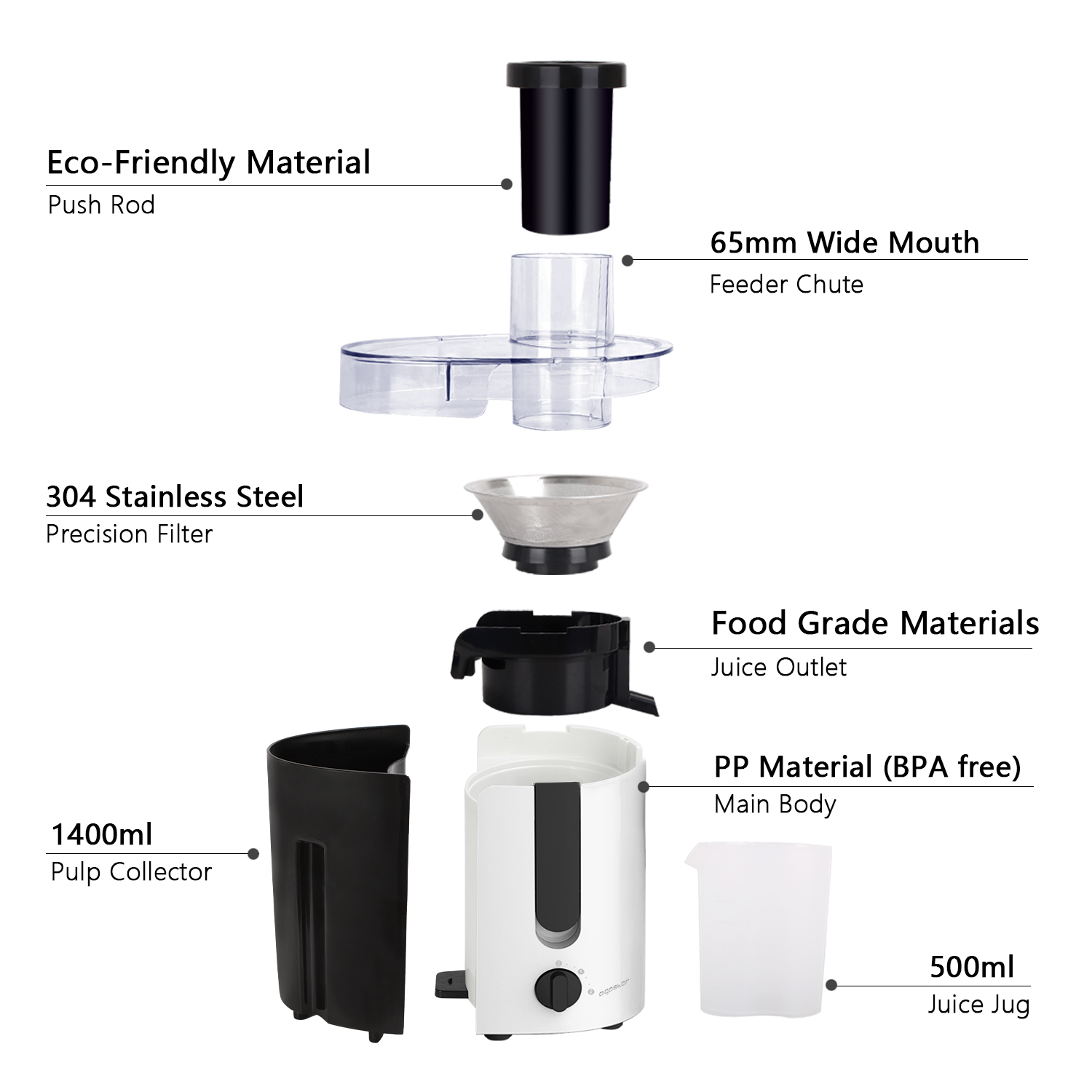 Aigostar Grape - Wide Mouth Juicers, Dual Speed Vegetable Juicer Extractor (204750)