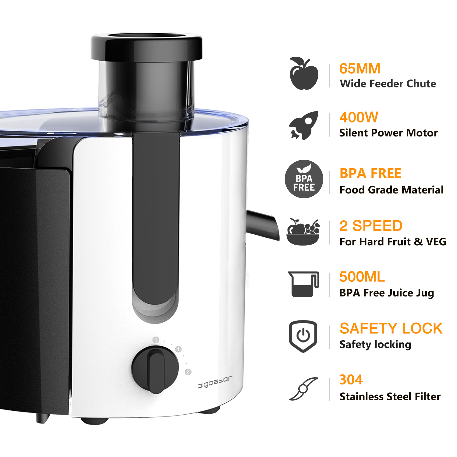 400W 110V US 500ML Juice Extractor Wide Mouth Juice Extractor Centrifugal Juicer Machines Dual Speed Centrifugal Juicer Stainless Steel Juicers for Fruit Vegetable 