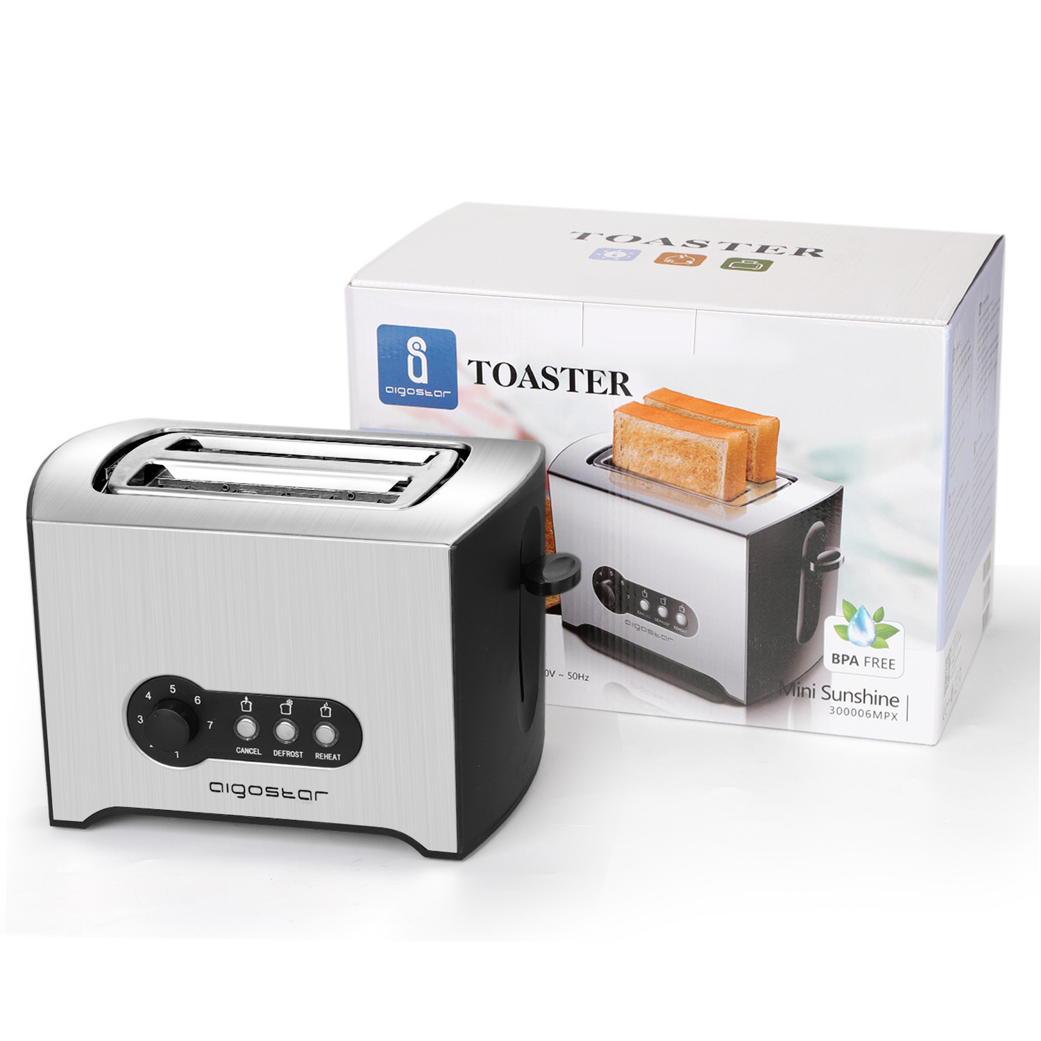 Aigostar Toaster//900W//mit Brötchenaufsatz//2er Toaster-Doppelschlitz//für 2 Scheiben//Aufwärm-Funktion//7 Bräunungsstufen