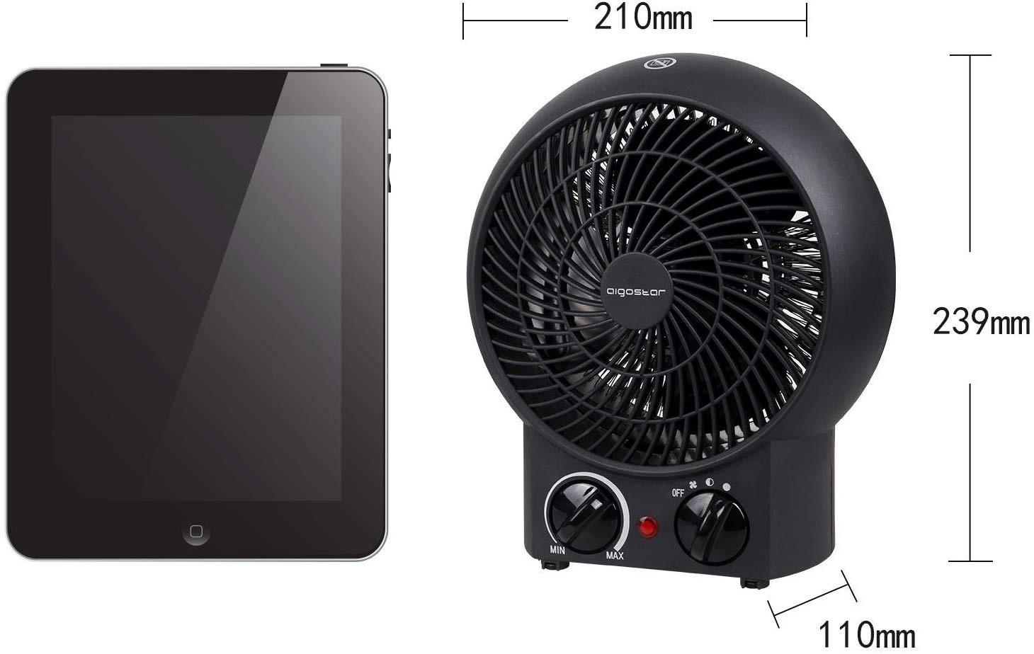 Aigostar Airwin Black  –  Mini Ventilator& Safe Ventilator und heizlüfter (503031)