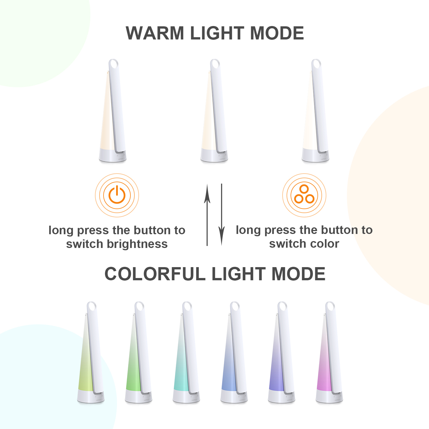 Aigostar Rainbow - LED Nachtlampe, 2 Modi (warmes Licht 4000K & RGB), unabhängige Touch-Steuerung, tragbar dimmbar, 110 Grad Falz, RGB Farbumschlag für Kinderzimmer, Wohnzimmer, Lese- und Campingplatz(6)