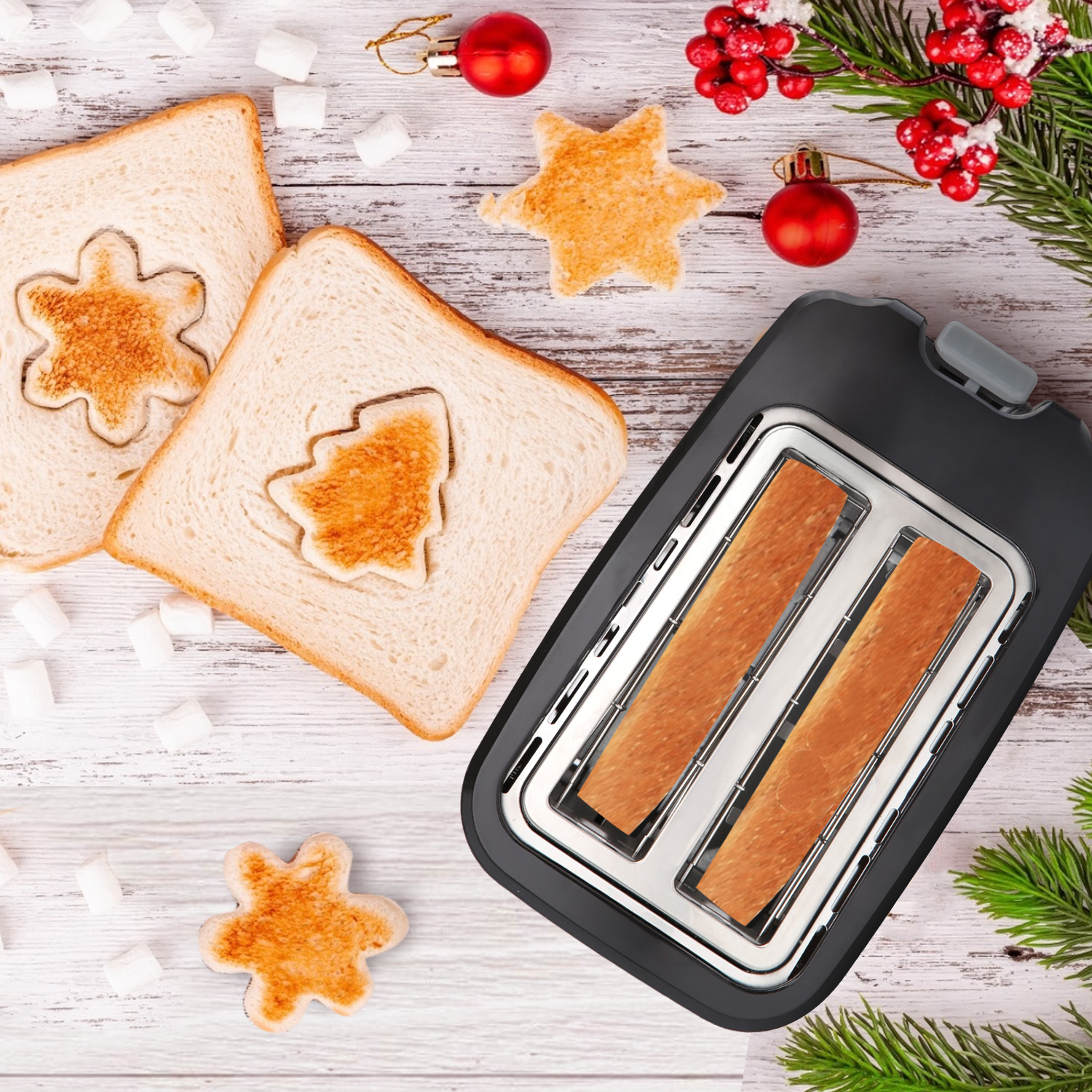 Aigostar Toaster,7 einstellbare Bräunungsstufe + Auftau- & Aufwärmfunktion,2breite Toastschlitze,750W,Toaster schwarz