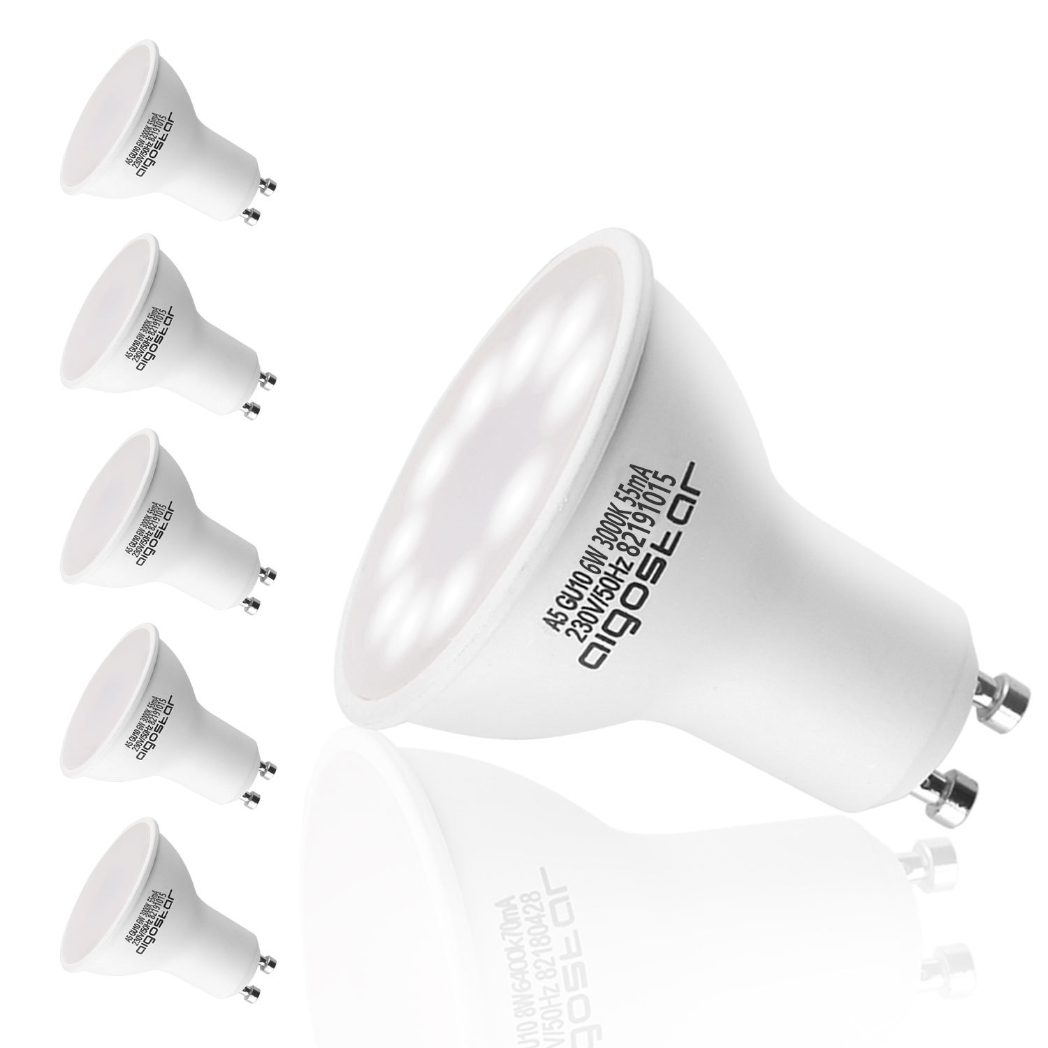 Aigostar - Confezione da 5 Lampadine LED A5 GU10, 6W, 390 lumen, Luce Calda 3000K [Classe di efficienza energetica A+]