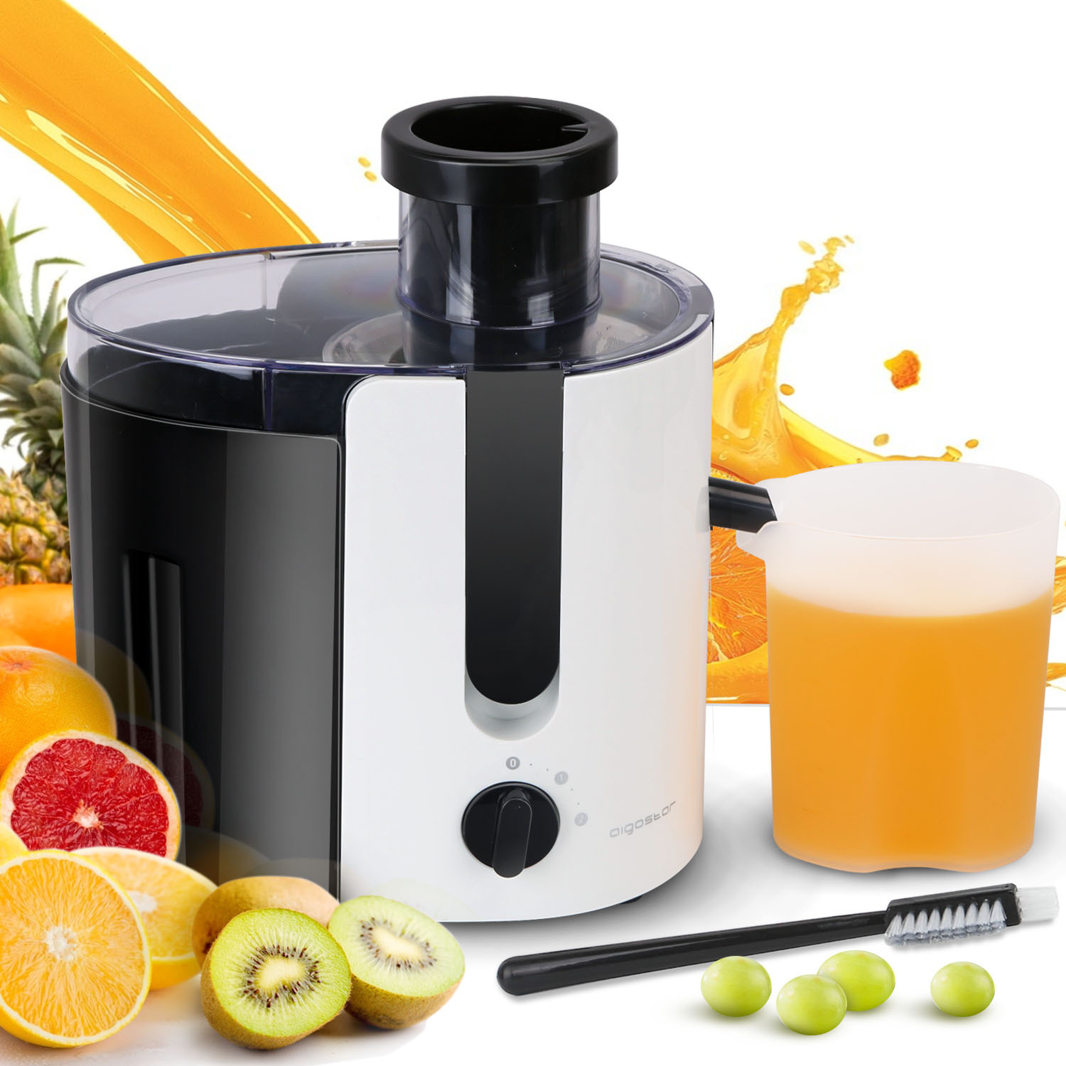 Aigostar Grape - Wide Mouth Juicers, Dual Speed Vegetable Juicer Extractor, Centrifugal Juicer Machine Easy Clean for Celery, Whole Fruit, Anti-drip, Stainless Steel and BPA-Free