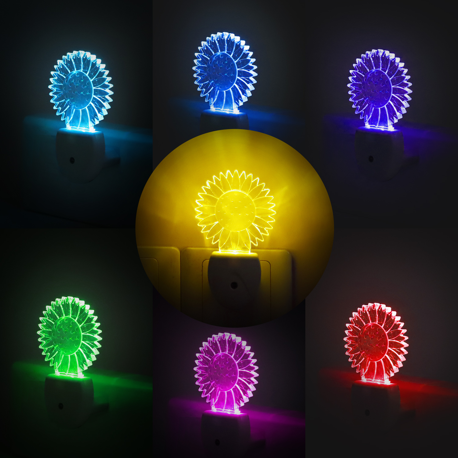 Aigostar Luce Notturna a LED Multicolore con Sensore Crepuscolare da 0,5 W Rgb 7 Colori Plug in Luce Notturna per Camera da Letto, Confezione da 5.