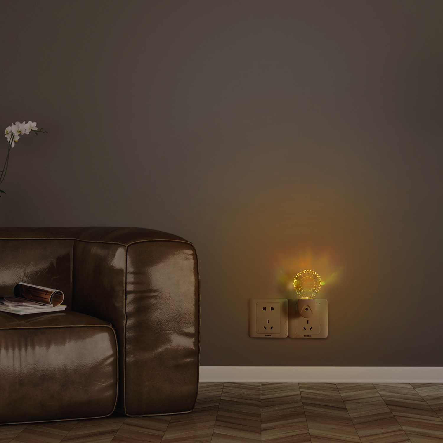 Aigostar Luz nocturna LED - 5 x Quitamiedos infantil, sensor de oscuridad, Multicolor, 0.5 W, RGB 7 colores, enchufable, perfecto para pasillos o habitaciones infantiles. Forma de girasol.