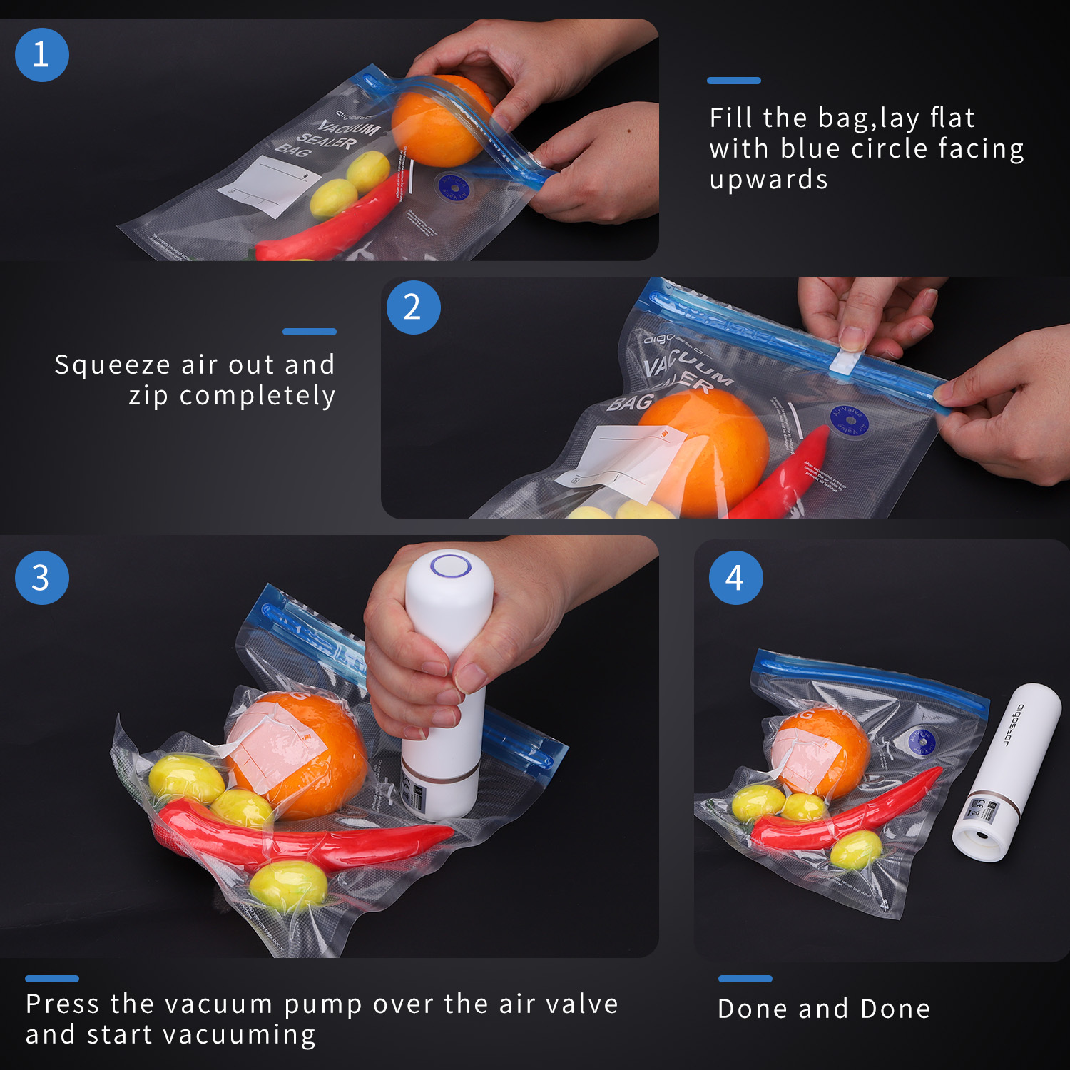 Aigostar Fresh – Pack mini pompe scelleuse sous vide automatique, sacs sous vide et récipient à vide. Faciles à utiliser, sûrs et économique. Chargement USB.