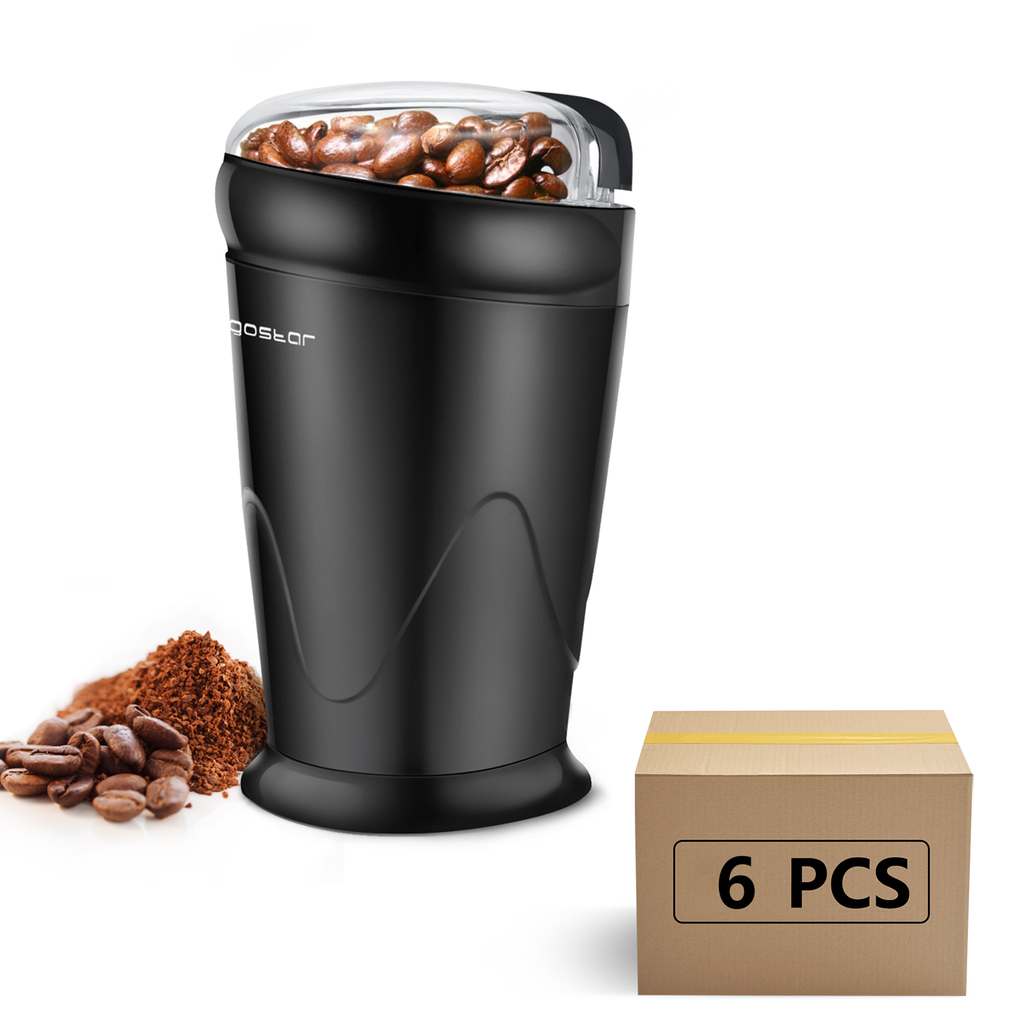 Aigostar Breath 30CFR - Macina caffè elettrica a doppio contatto con lame in acciaio inossidabile, Macina chicchi di caffè, spezie, frutta a guscio e grano capacità di 60g, 150 Watt, BPA Free, Nero.(6)