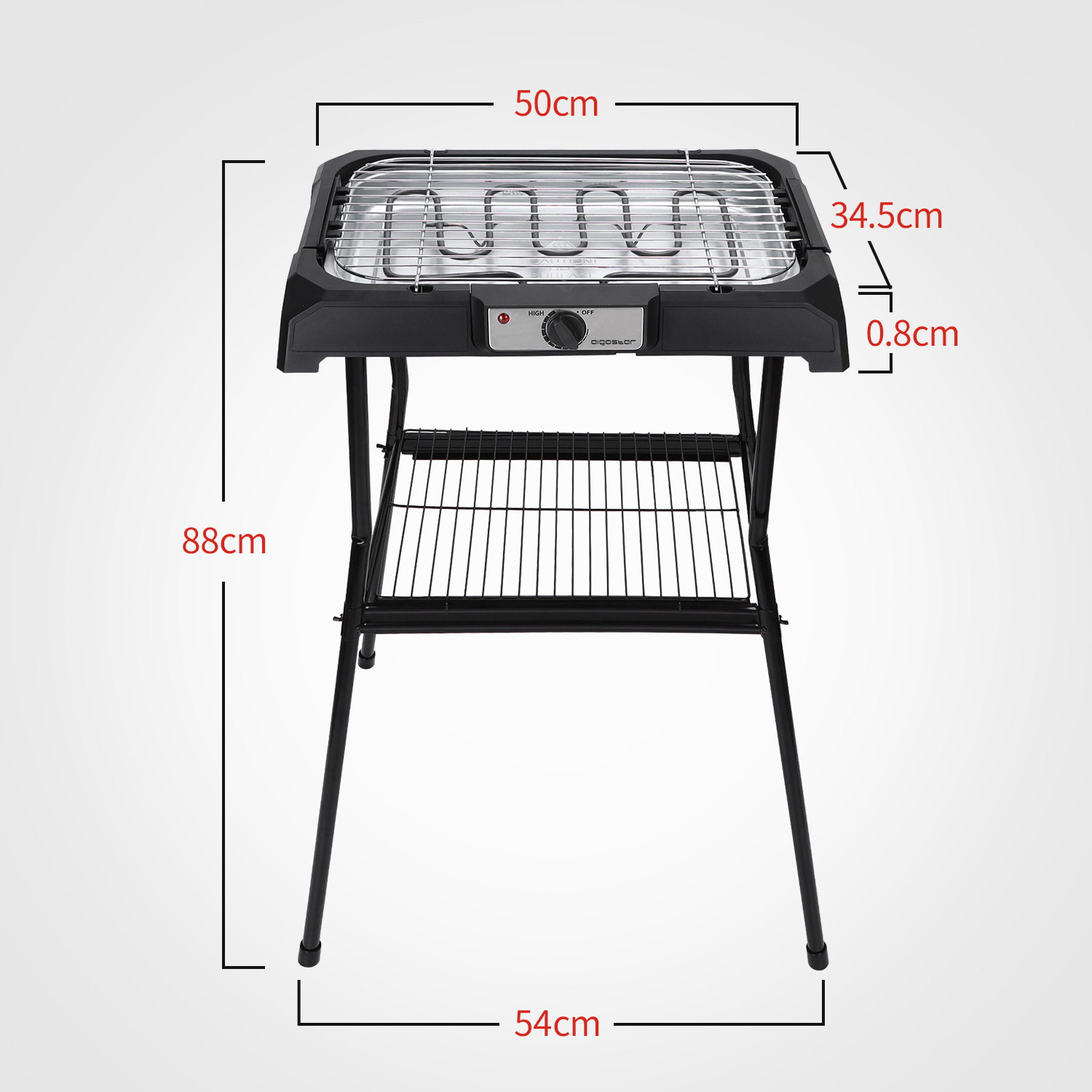 Tischgrill Standgrill 2000W, Barbecue-Standgrill, Grillfläche: 50cm x 34.5cm, schwarz