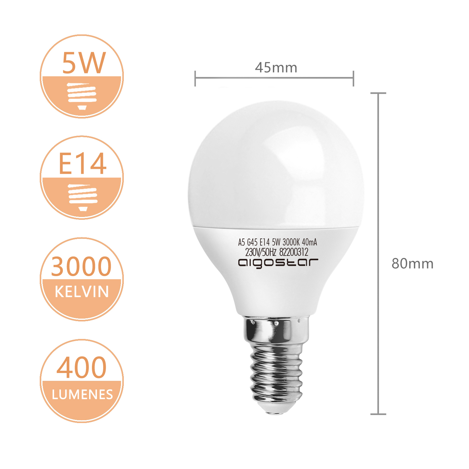 LED Lampe E14 5W Warmweiß 3000K, 400 Lumen, 230 Grad Abstrahlwinkel, Multipack mit 10 Lampen