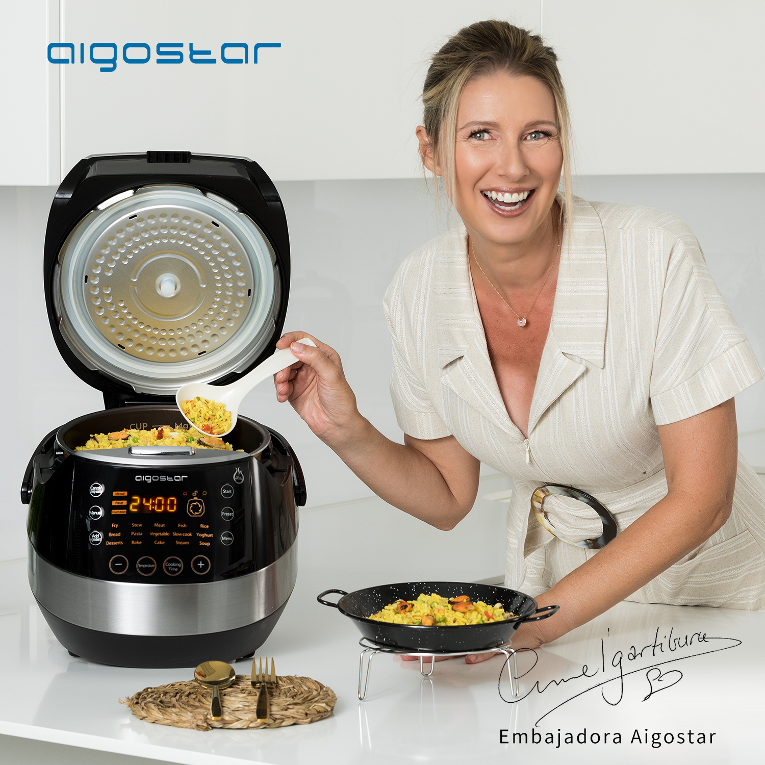 Aigostar pack Cocina - Aigostar Happy Chef Robot de cocina multifunción + Aigostar 30IBA Cubeta de olla, accesorio para la olla a presión, capacidad 5 litros. Incluye libro de recetas.