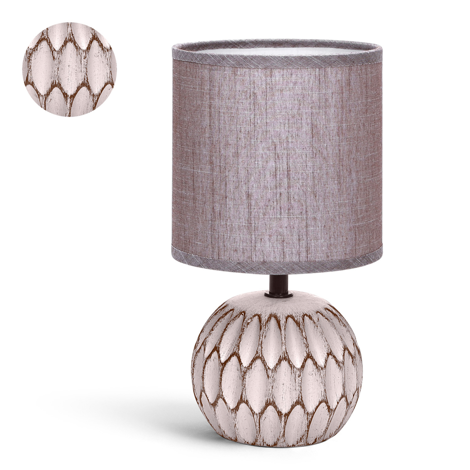 Lampada da Comodino, Moderna Lampada da Tavolo Base in Ceramica Paralume in Stoffa, Attacco E14, 14 * 14 * 26cm Cavo 1.3 Metri, Design Vintage.