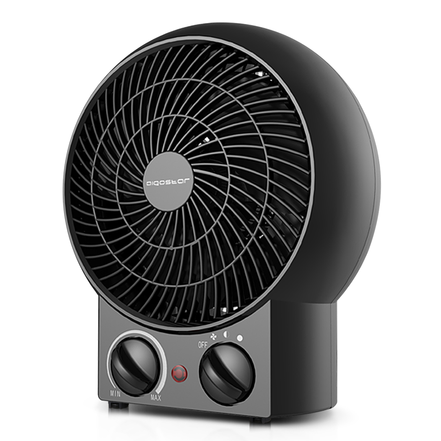 Aigostar Airwin Black 33IEL - TermoVentilatore con Termostato Regolabile, Funzione Doppia Aria Calda e Fredda, 2000 Watt con protenzione anti-surriscaldamento. Design esclusivo.