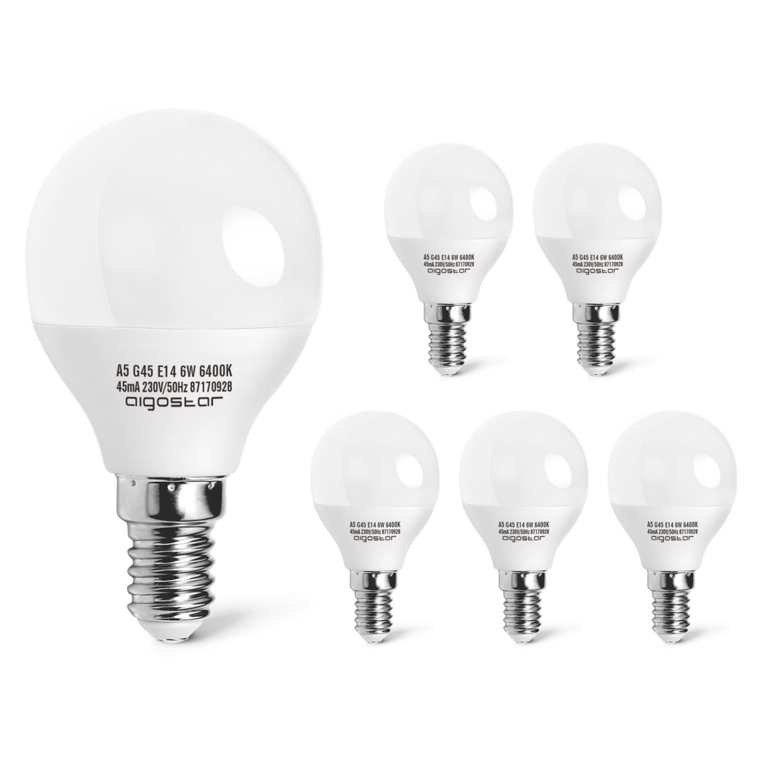 E14 LED Kaltweiß 5W Leuchtmittle Glühbirne Energiesparlampe 6400K 425 Lumen Abstrahlwinkel 230 Grad, 5er Pack