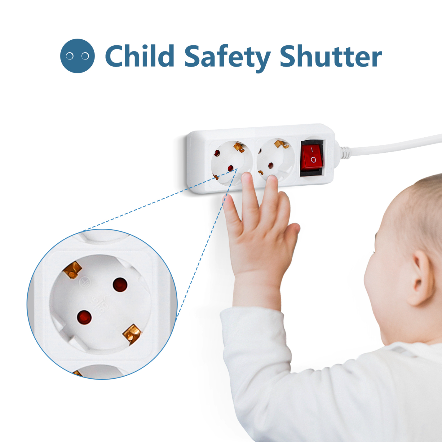 Aigostar Steckdosenleiste 2-fach mit Schalter Überspannungsschutz Tischsteckdose Kindersicherung 1.5m Kabel, Weiß