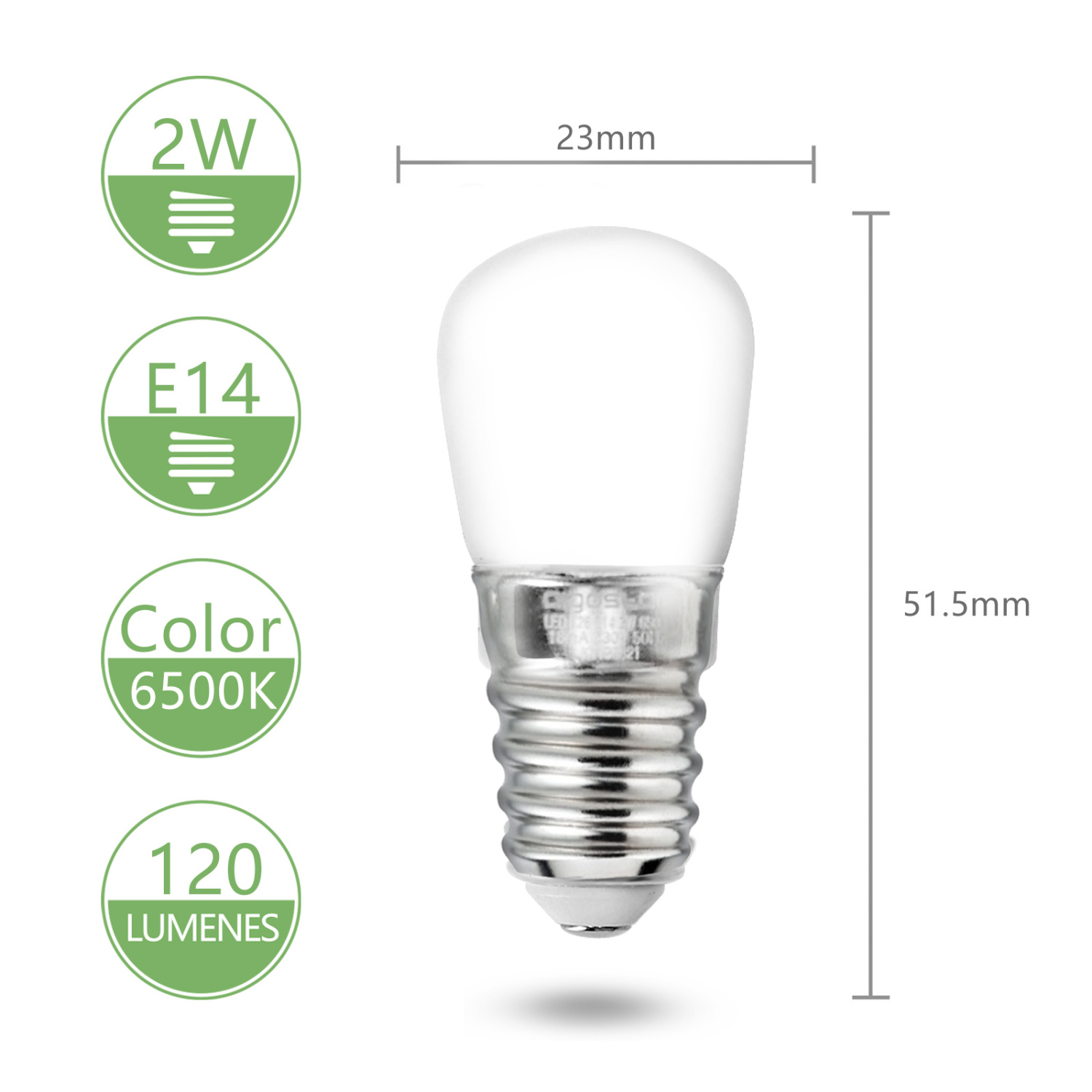 Aigostar 183509 T26, Lámpara de Cocina LED 2W, 6500K, 230V, 120lm, 50Hz, No regulable, 5pcs