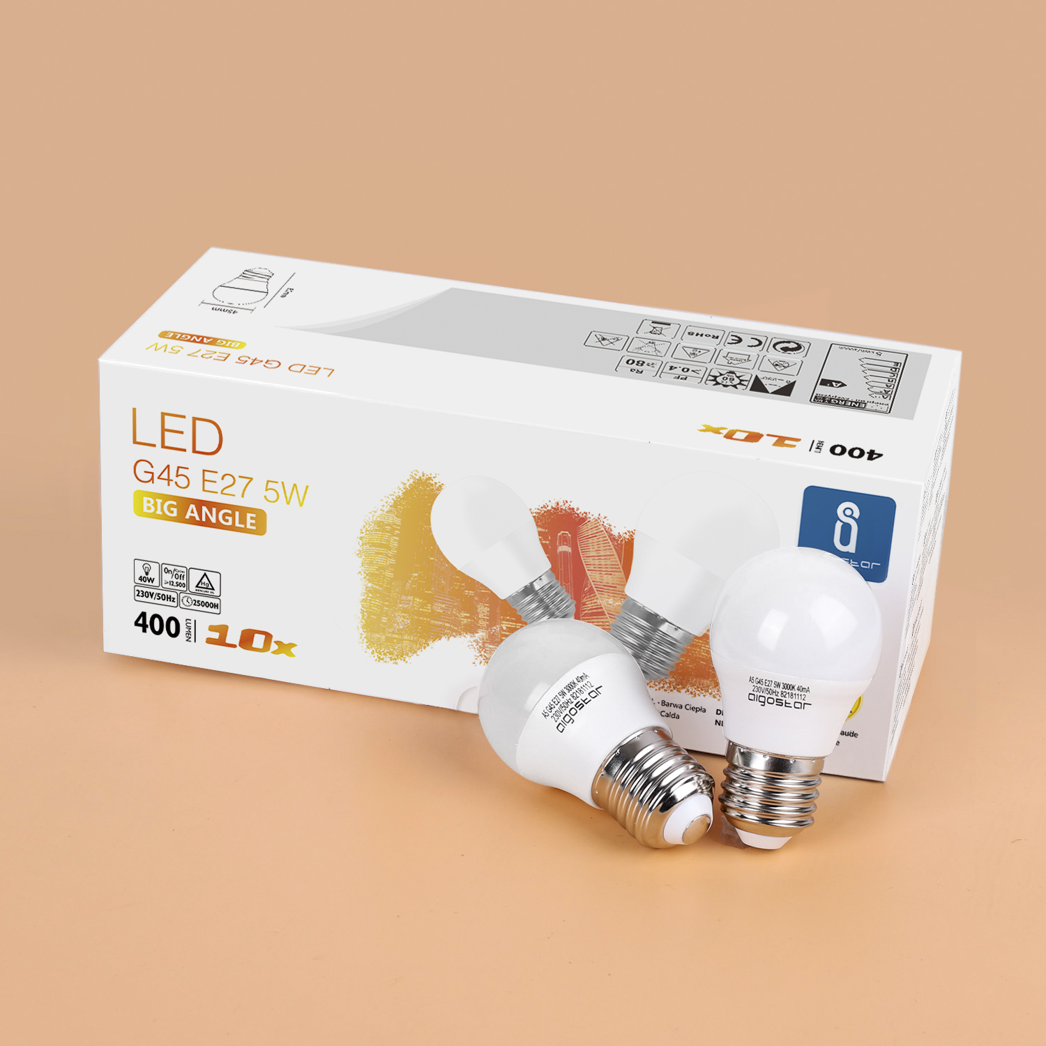LED Lampe E27 5W Warmweiß warmes Licht 3000K, 400 Lumen, 280 Grad Abstrahlwinkel, Multipack mit 10 Lampen