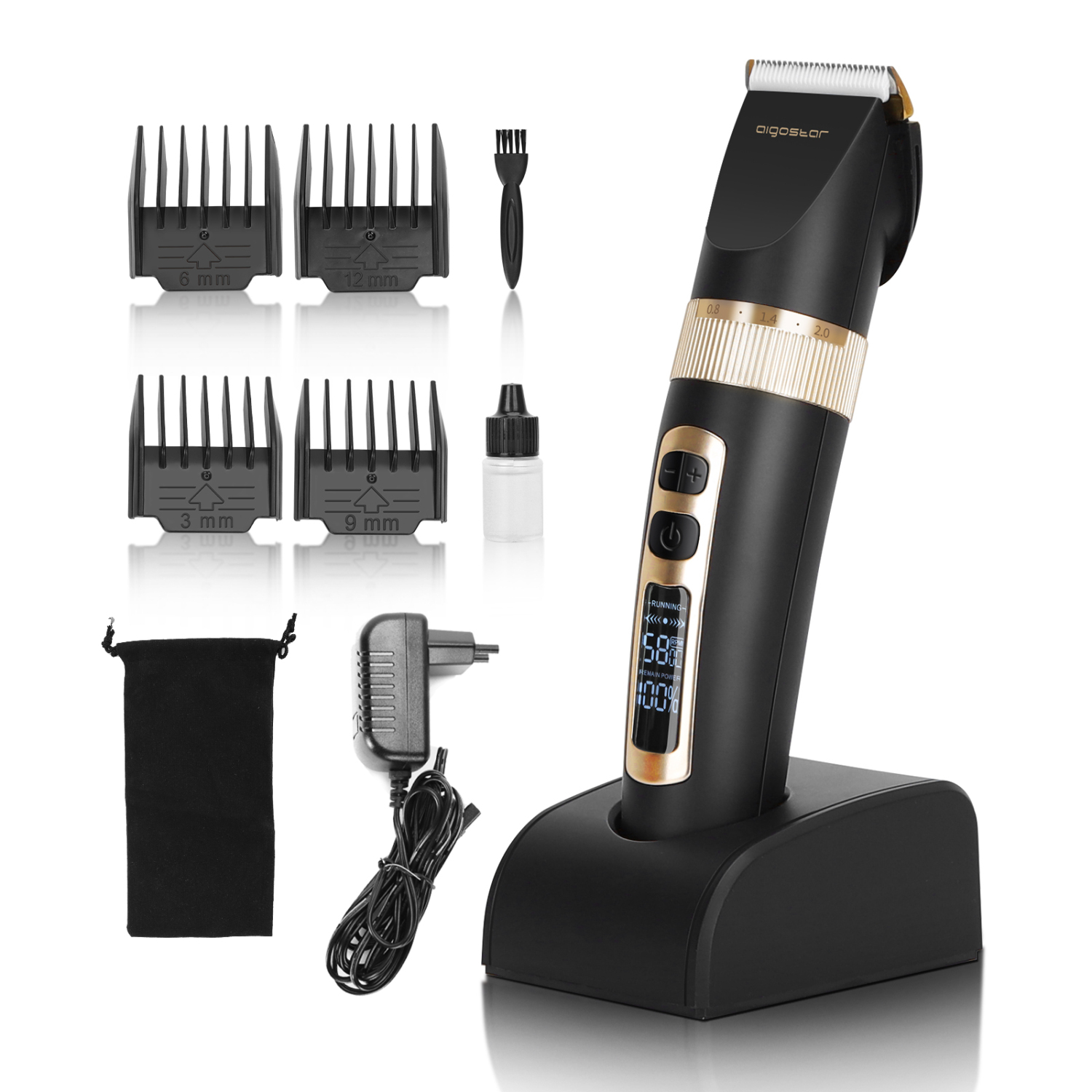 Aigostar Tendeuse Cheveux pour Hommes Professionel avec Écran LED Tondeuse Electriques pour Usage Domestique et Salon de Coiffure Avec 4 Peignes de Guidage