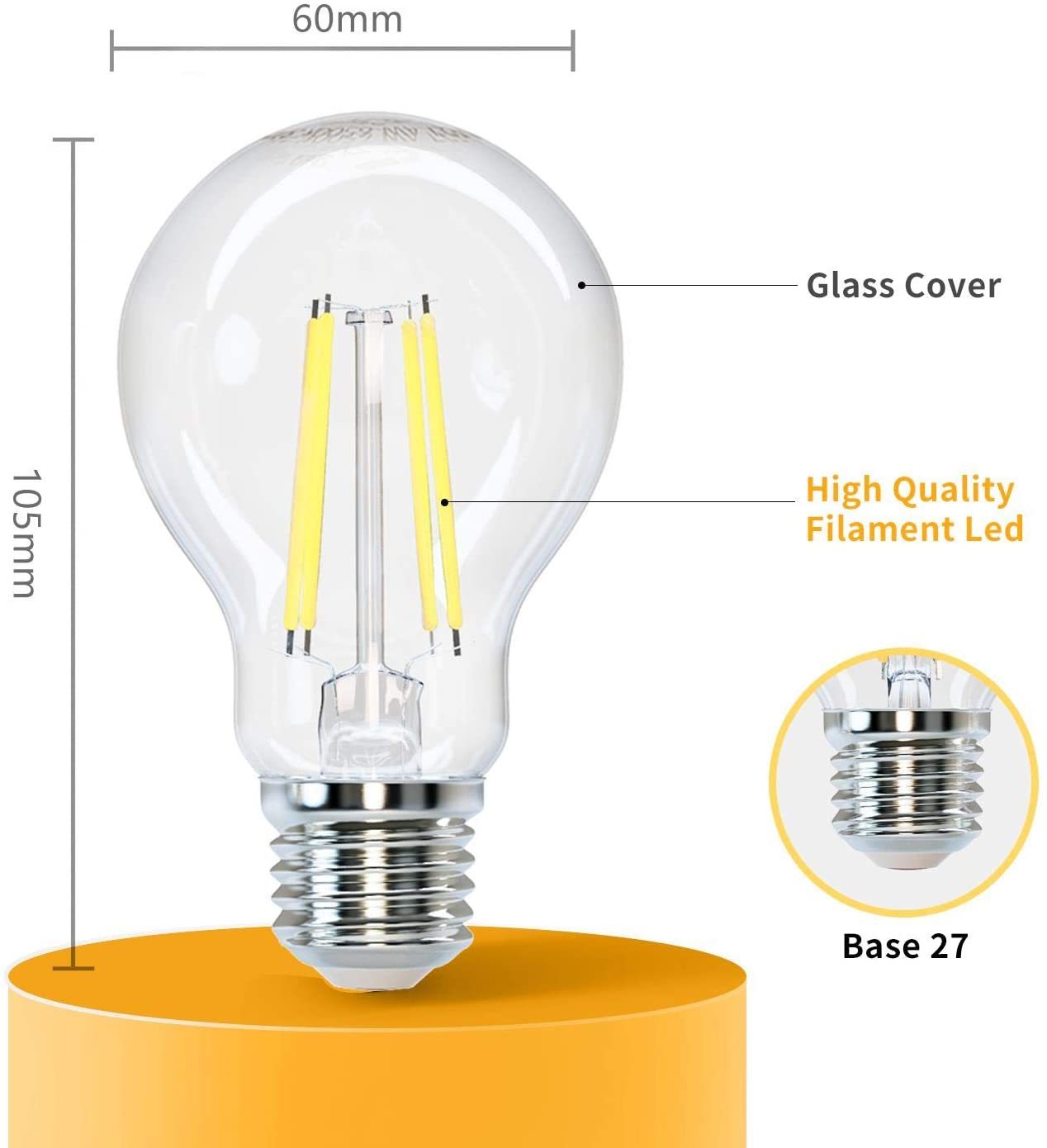 Aigostar Bombilla LED E27 Filamento Retro Vintage 4W (Equivalente a 40W), Blanco Frío 6500K, 470 Lúmenes, ángulo de Apertura: 360°, No Regulable, 5 unidades