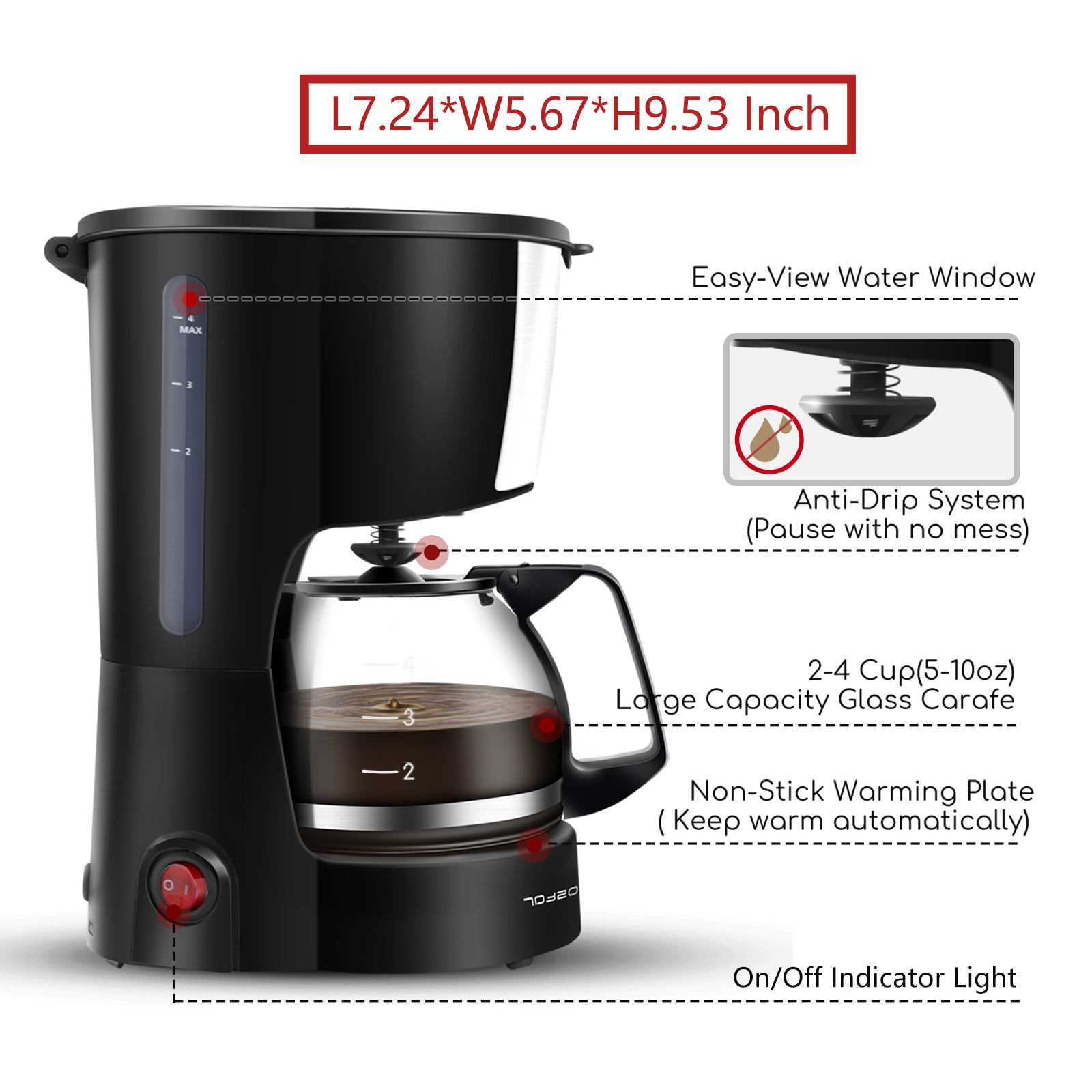 Aigostar 4 Cup Drip Coffee Maker 