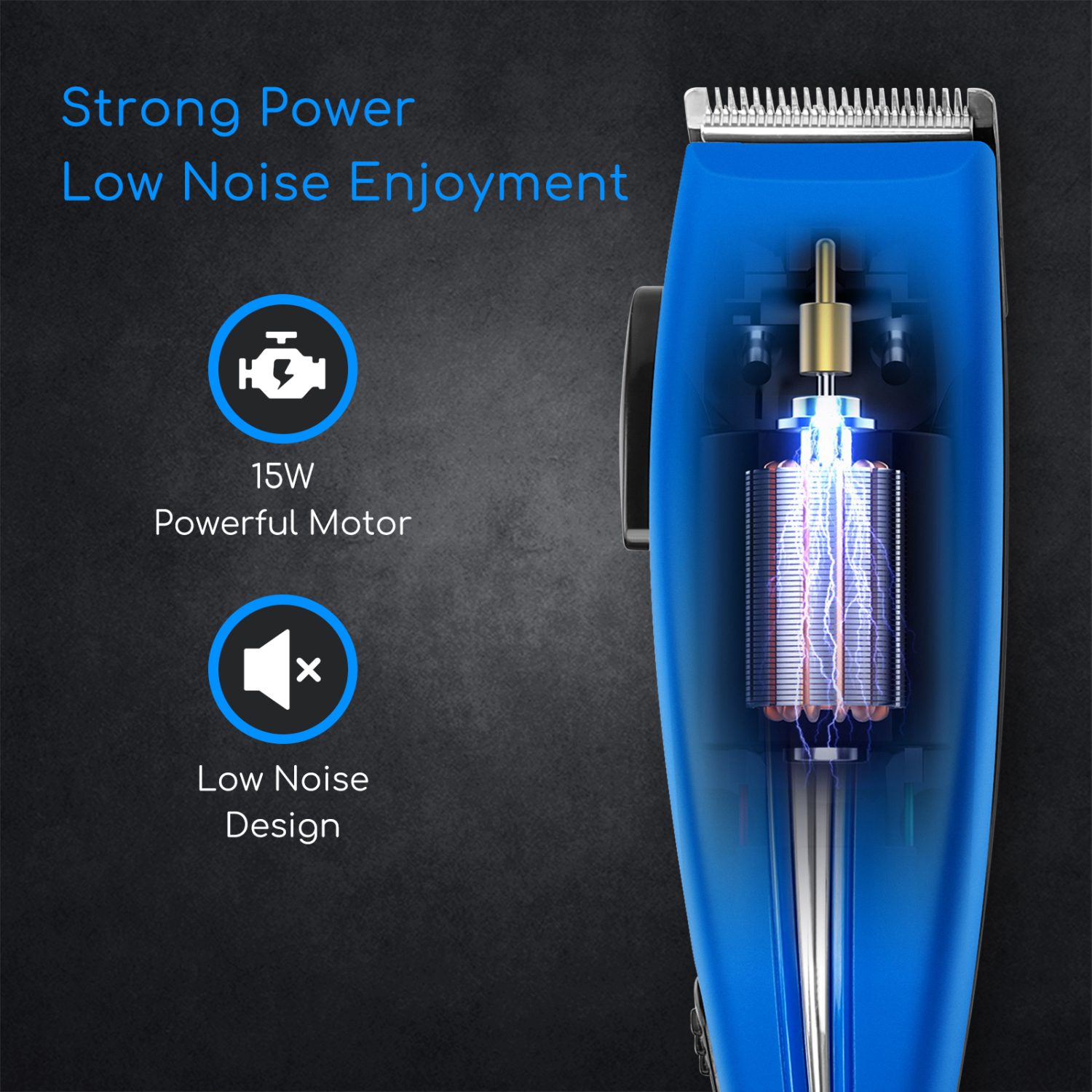Aigostar Blueflash 32JVN - Taglia capelli, 4 pettini, 3 regolazioni regolabili, 15 Watts AC Motore, blu. Design esclusivo.