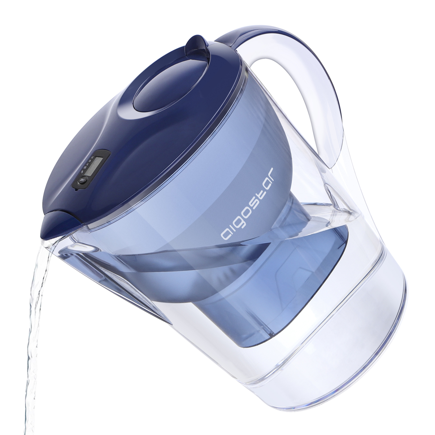 Aigostar Pure 30LDV - Jarra de agua filtrada de 3,5L, 3 filtros incluídos, uso por filtro hasta 60 días, pantalla LCD con estado del filtro y el filtrado. Libre de BPA. Color azul. Diseño exclusivo.