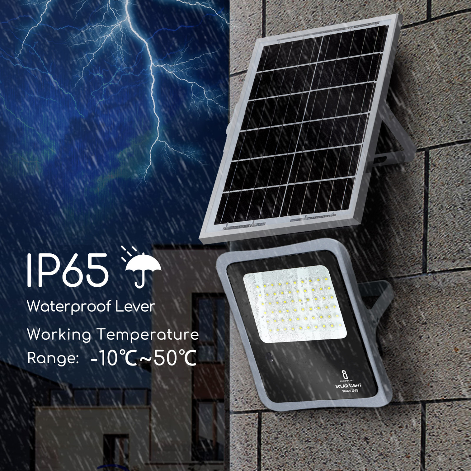 Aigostar - Faretto solare LED per esterni con telecomando da 300W, luce bianca 6500k. Faretto solare crepuscolare con funzione timer, IP65 resistenze alla pioggia