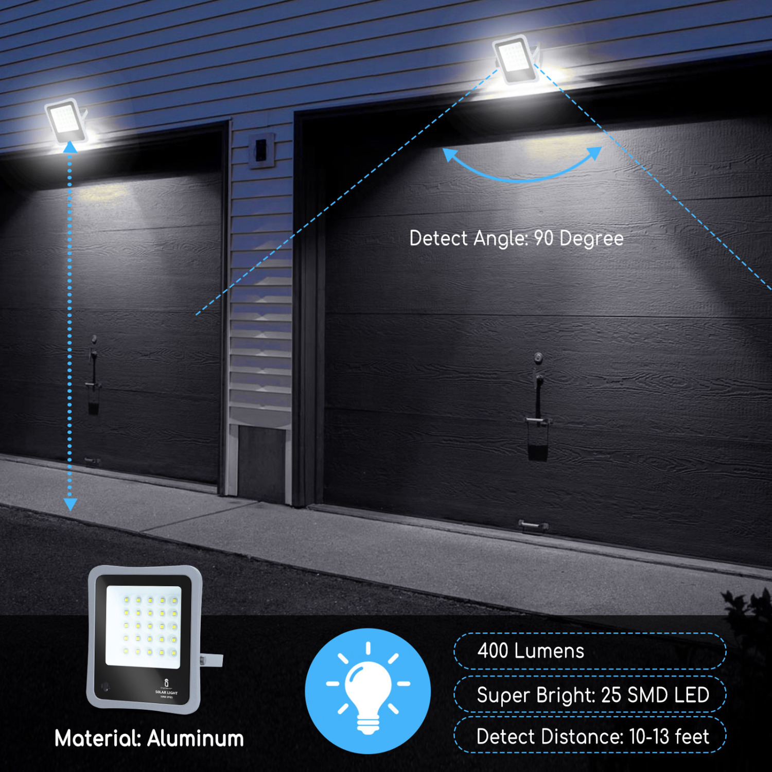 Aigostar - Faretto solare LED per esterni con telecomando da 50W, luce bianca 6500k. Faretto solare crepuscolare con funzione timer, IP65 resistenze alla pioggia