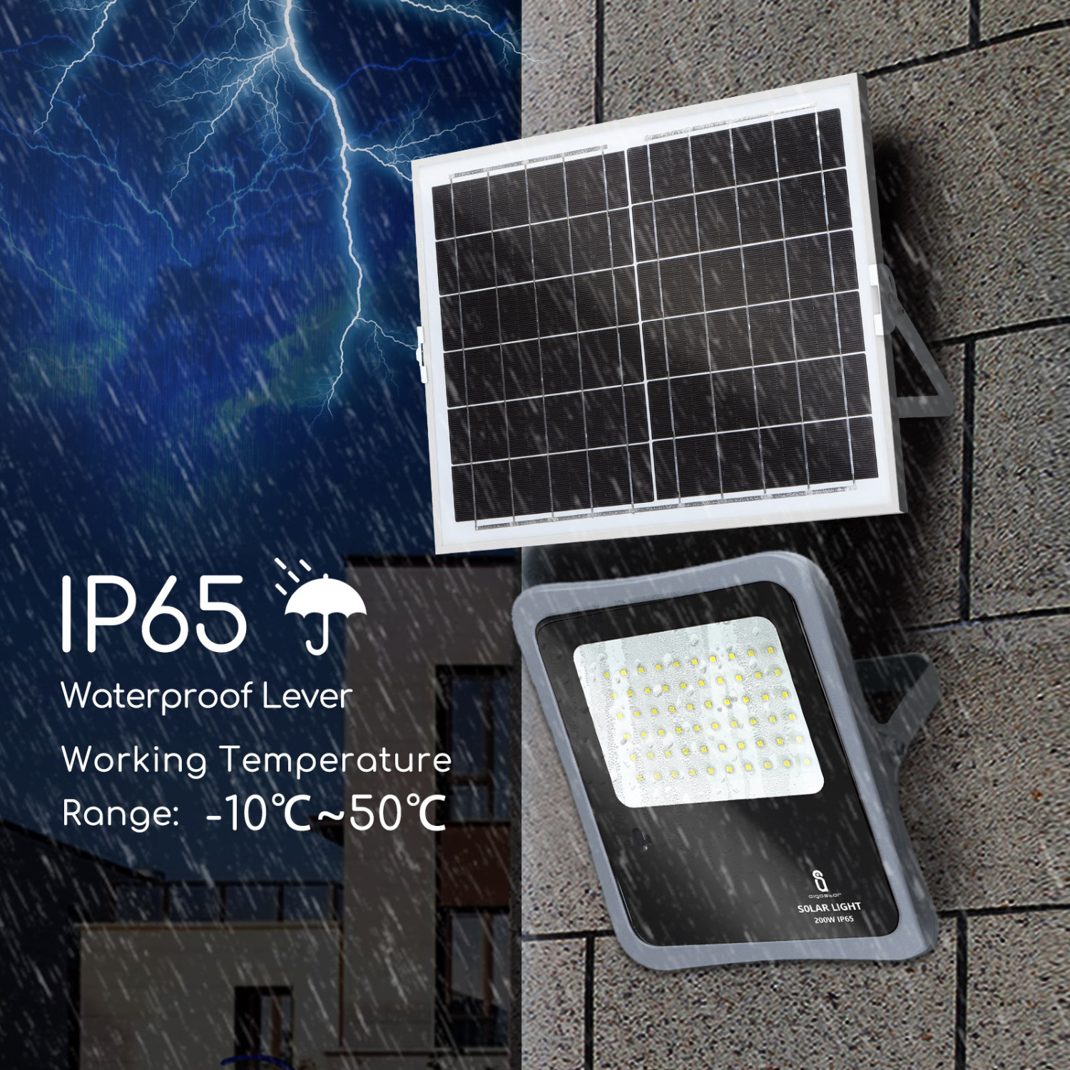 Aigostar - Faretto solare LED per esterni con telecomando da 200W, luce bianca 6500k. Faretto solare crepuscolare con funzione timer, IP65 resistenze alla pioggia
