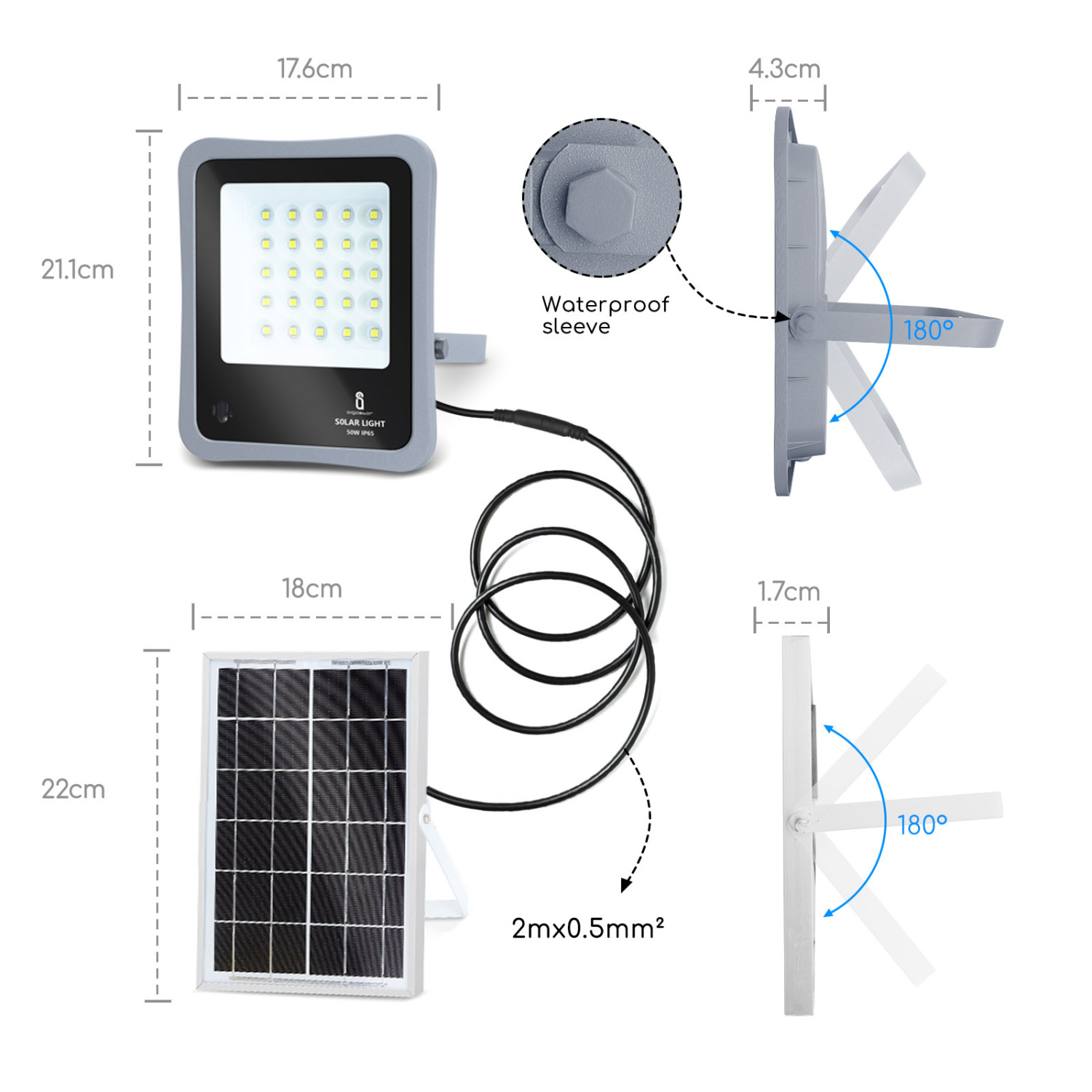 Aigostar - Faretto solare LED per esterni con telecomando da 30W, luce bianca 6500k. Faretto solare crepuscolare con funzione timer, IP65 resistenze alla pioggia
