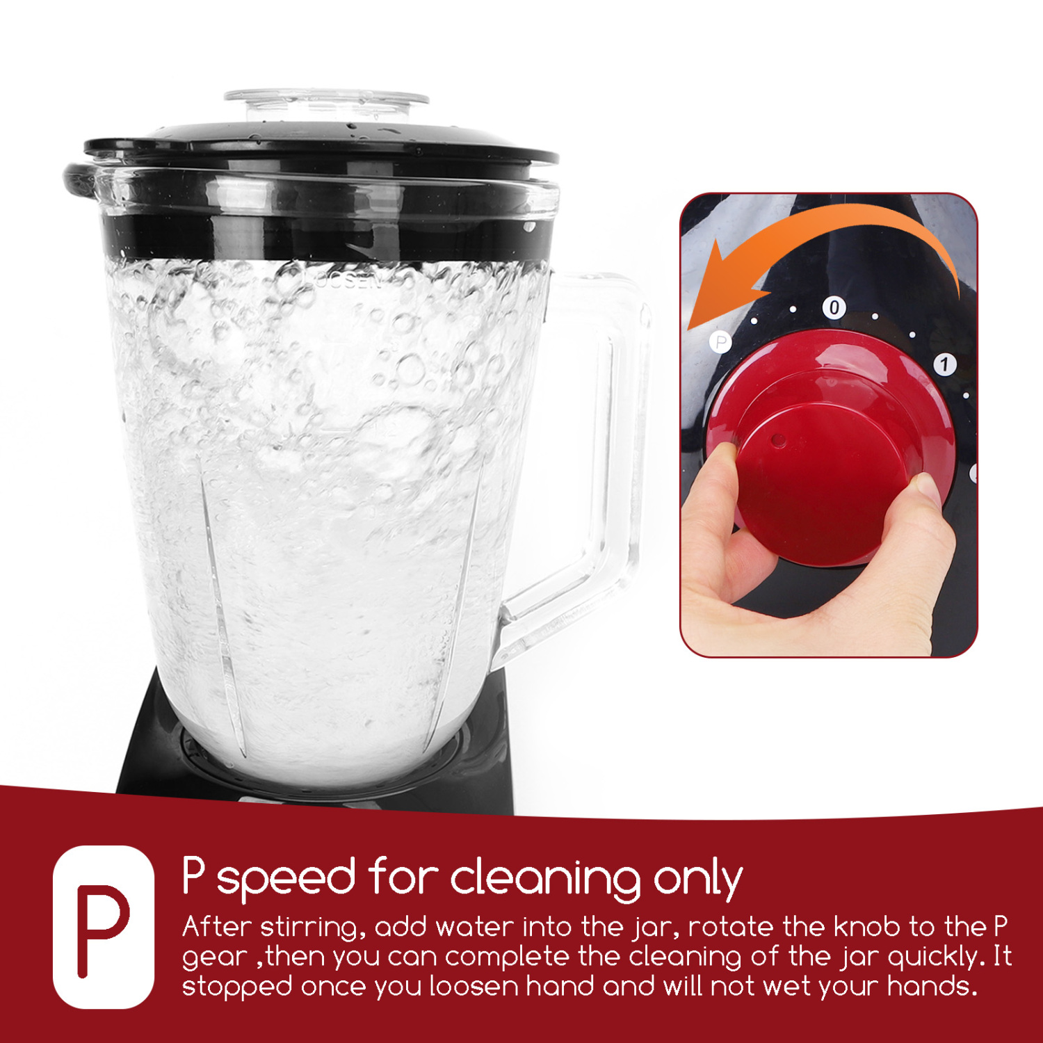 Aigostar Pomegranate 30JDF - Frullatore da tavolo multifunzione, frantoio a ghiaccio con vaso in vetro da 1,5 litri, 2 velocità e 4 lame in acciaio inox 750W, nero e rosso, BPA Free. Design esclusivo.(2)