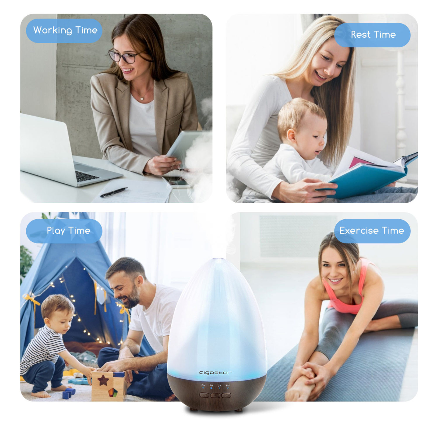 Aigostar Aroma Diffuser für ätherische öle Duftöl Diffuser Essential Oil Diffuser Aromatherapy Oil Diffuser 1/3/6 Hour Timer and 7 Color Lighting, Cold Mist Humidifier - Herb