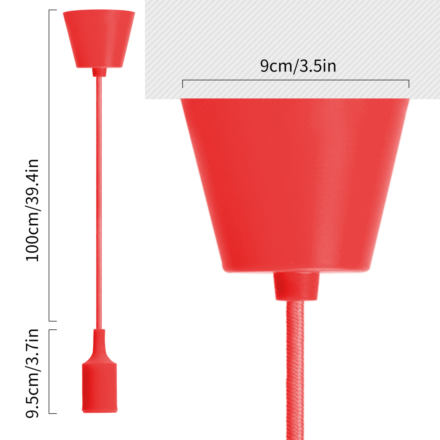 Aigostar Portalámparas Colgante de Plástico E27,100cm Cable con Soporte de Techo,Accesorios de La Lámpara DIY,Rojo