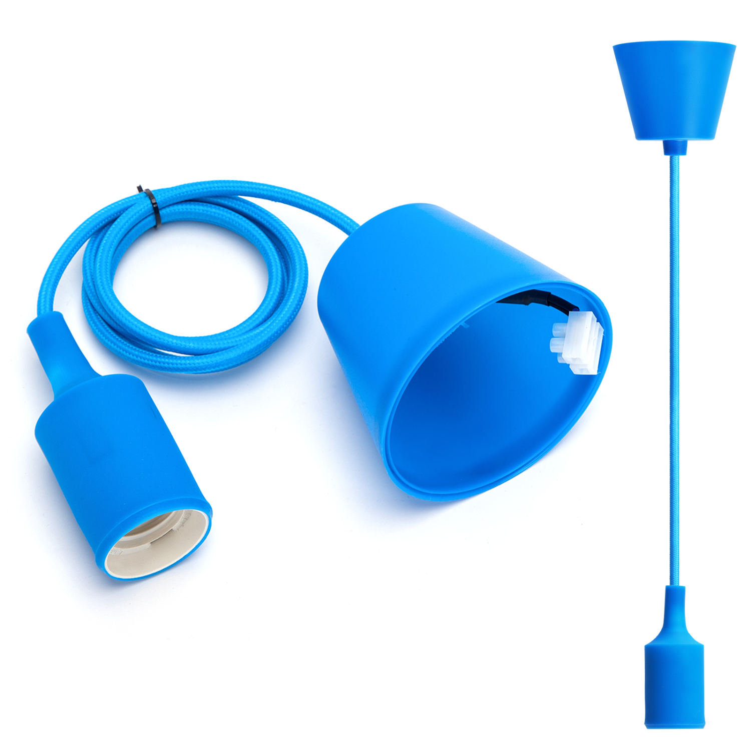 Aigostar Portalámparas Colgante de Plástico E27,100cm Cable con Soporte de Techo,Accesorios de La Lámpara DIY,Azul