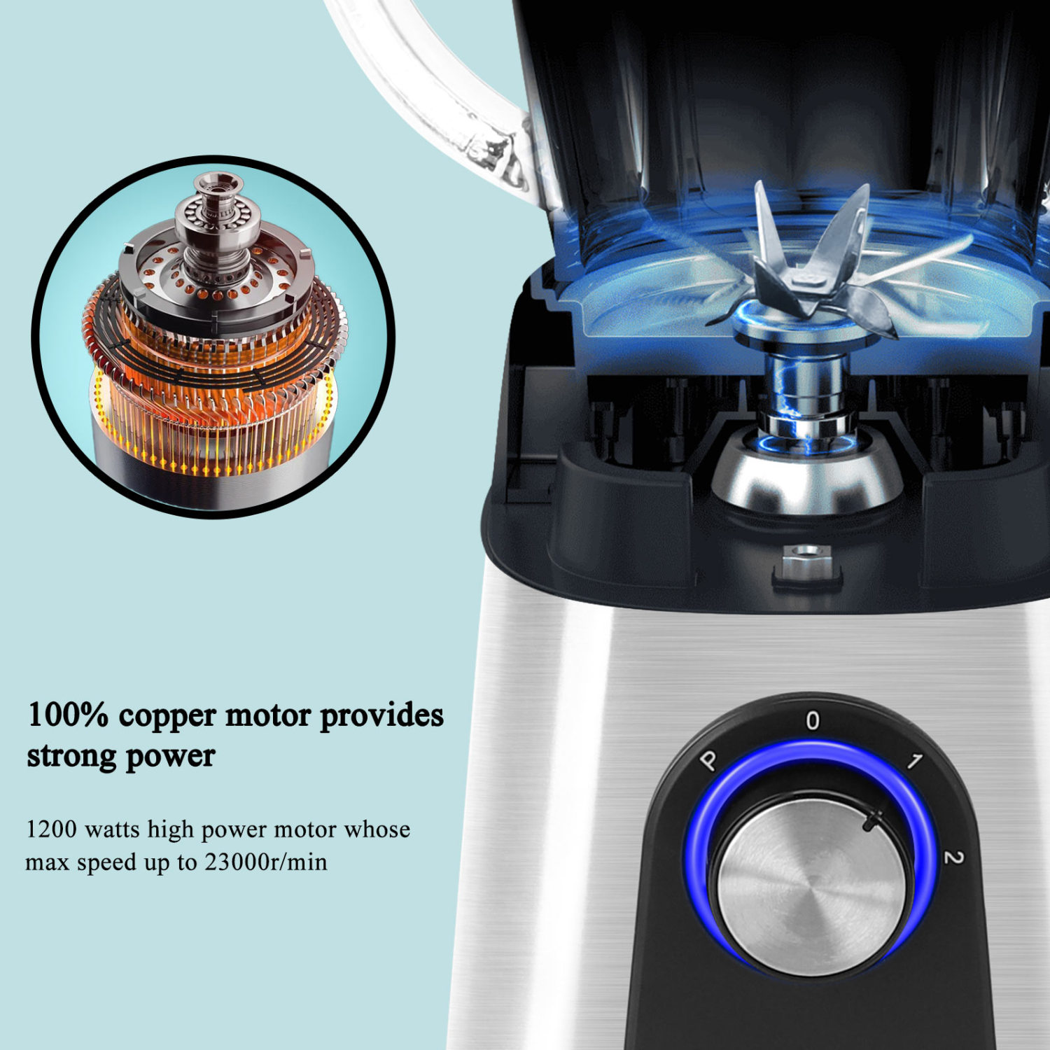 Aigostar Archer - Blender smoothie 1200W. Blender mixer multifonction sans BPA de 1,8L, 6 lames (design 3D) en acier inoxydable.2 vitesses + Pulse. Glace pilée.