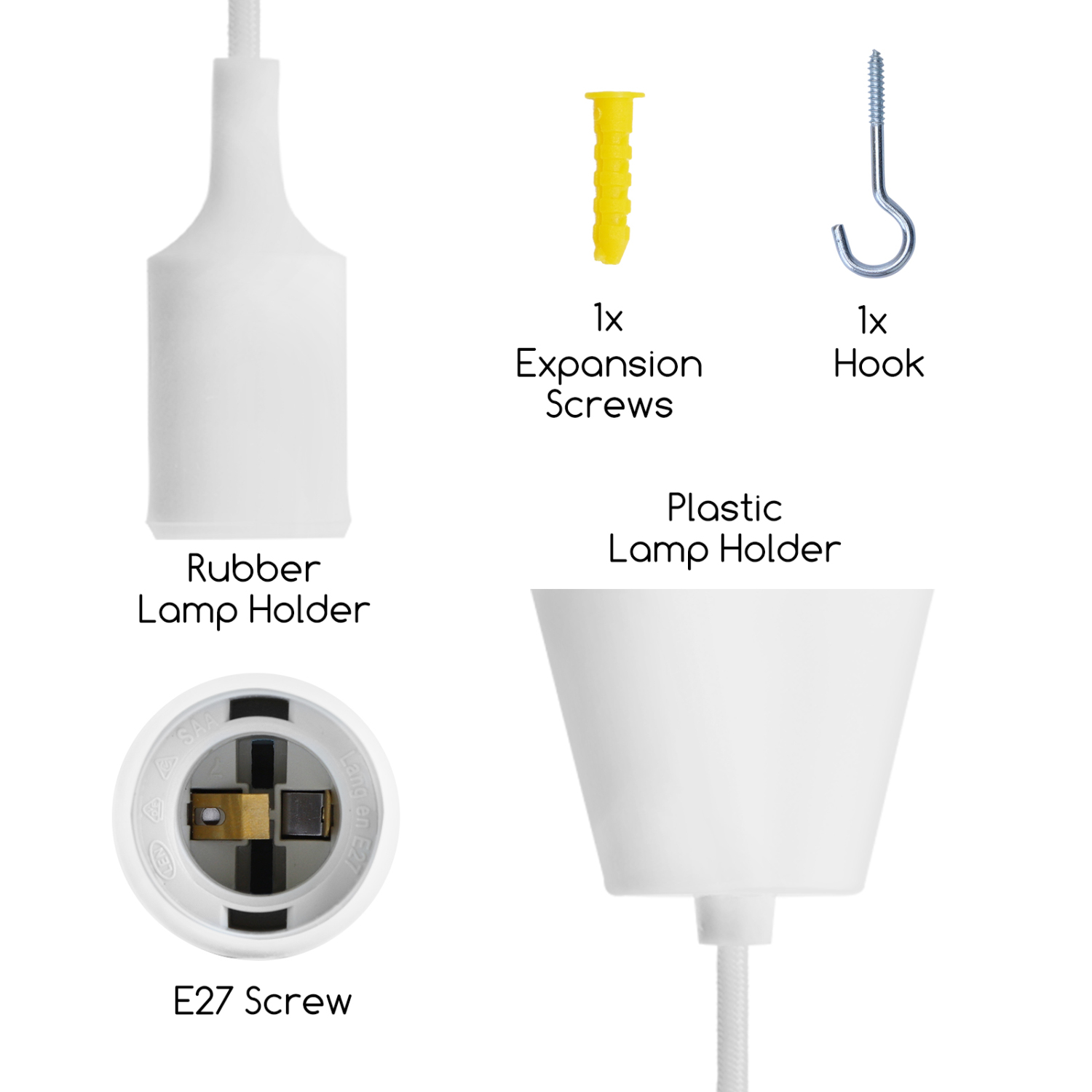 Aigostar Portalámparas Colgante de Plástico E27,100cm Cable con Soporte de Techo,Accesorios de La Lámpara DIY,Blanco